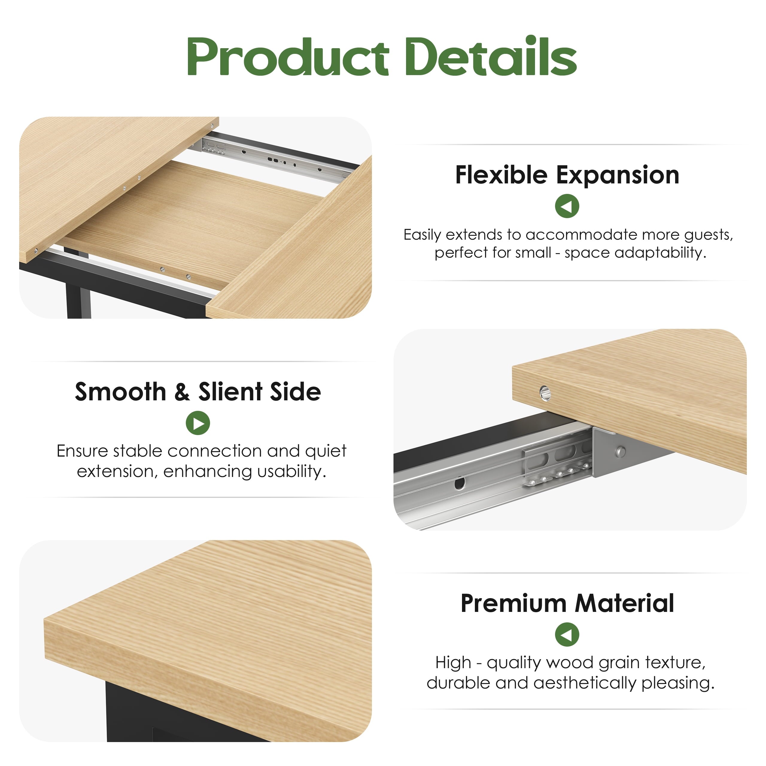 Someet Large Extendable Dining Table for 4-8, Modern Wood Space-Saving Extra Long Folding Kitchen Table for Dining Room, Natural