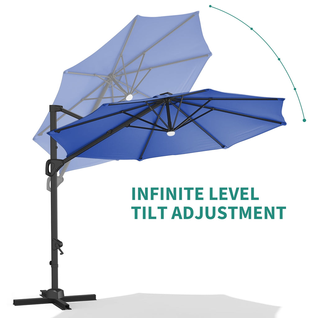 360° Rotating Cantilever Patio Umbrella – Heavy-Duty Waterproof Oxford Canopy, Adjustable Tilt, Rust-Proof Aluminum Frame, Easy Crank, Cross Base – Large Sun Shade for Garden, Poolside, Patio – Grey
