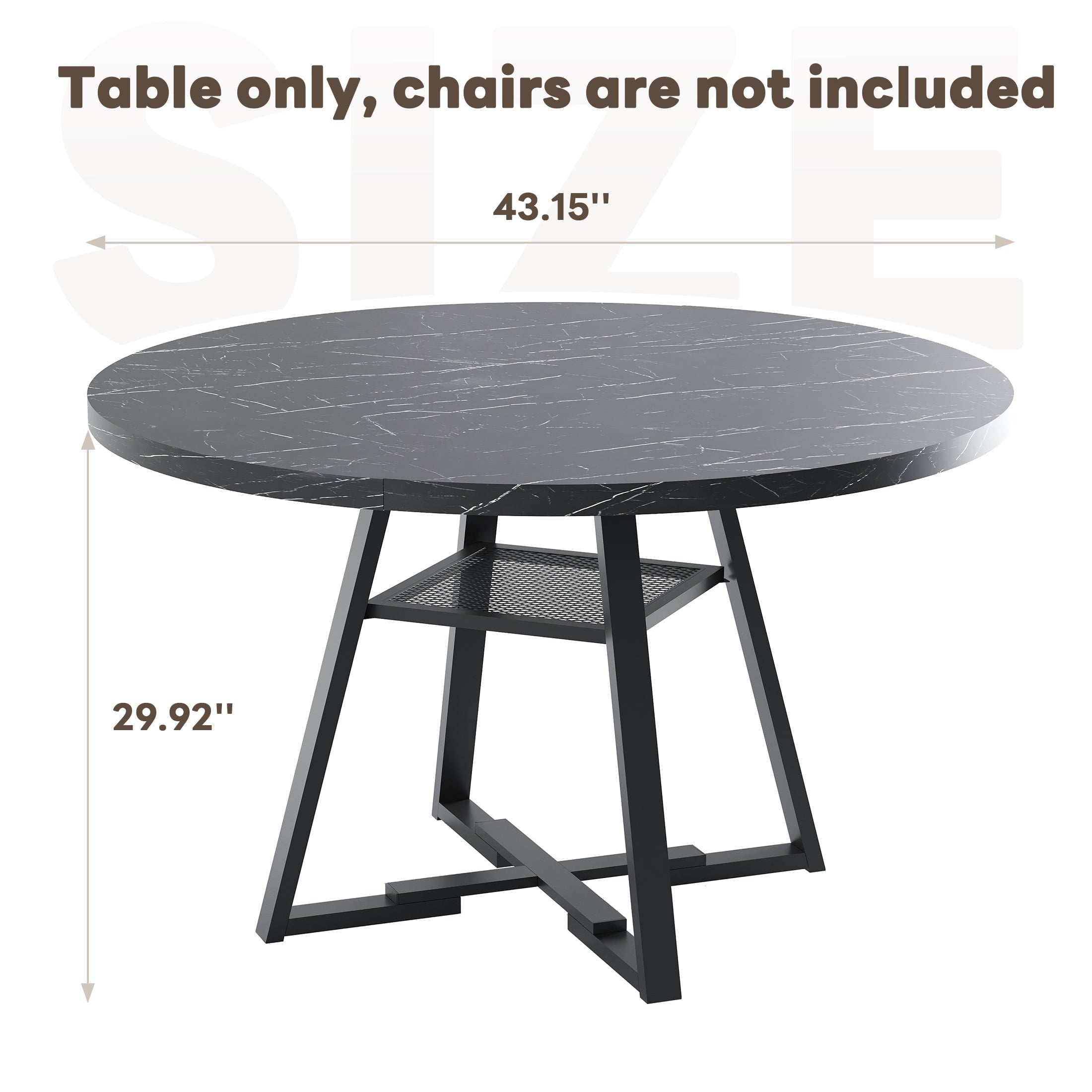 PAPROOS Round Dining Table, 43'' Faux Marble Dining Table with Storage Shelf, Circle Dining Table for Dining Room, Modern Kitchen Table for 4 People, White(Only Table)