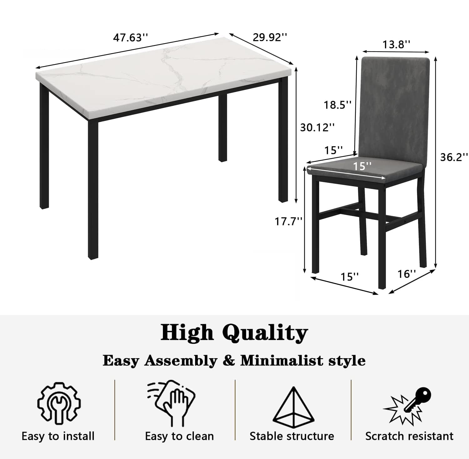 SYNGAR 5 Piece Dining Set, Modern Dining Table and Chairs Set for 4, Kitchen Dining Table Set with Faux Marble Tabletop & 4 Upholstered Chairs, for Small Space, Breakfast Nook, D9224