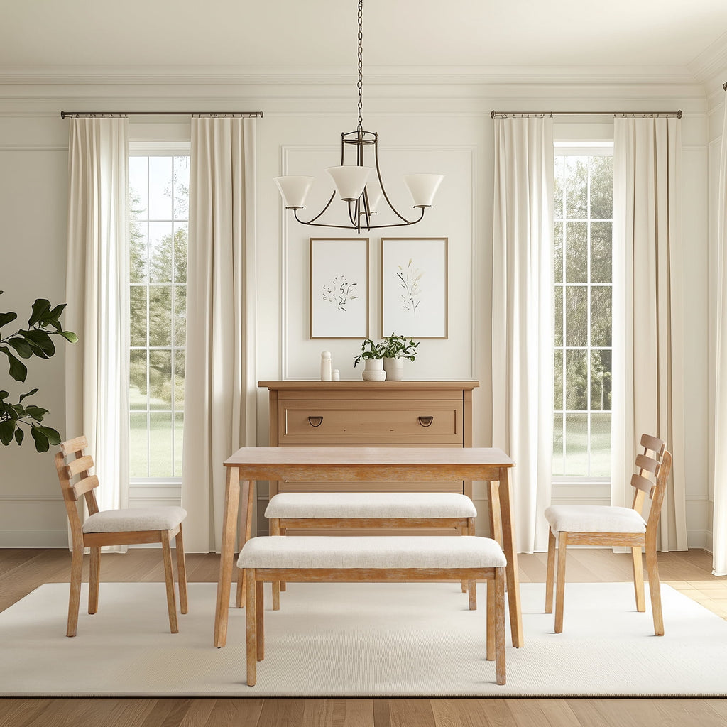 KithKasa Rectangular Dining Table Set for 4 , Kitchen Table and Chairs for 4, 5 Piece Space Saving Wood Kitchen & Dining Room Tables Set Furniture