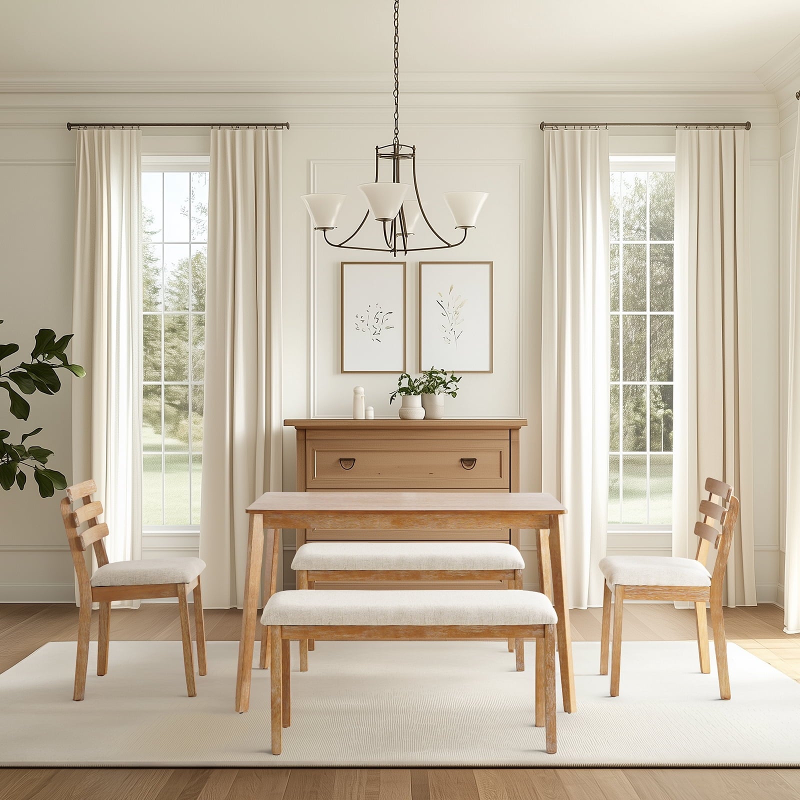 KithKasa Rectangular Dining Table Set for 4 , Kitchen Table and Chairs for 4, 5 Piece Space Saving Wood Kitchen & Dining Room Tables Set Furniture