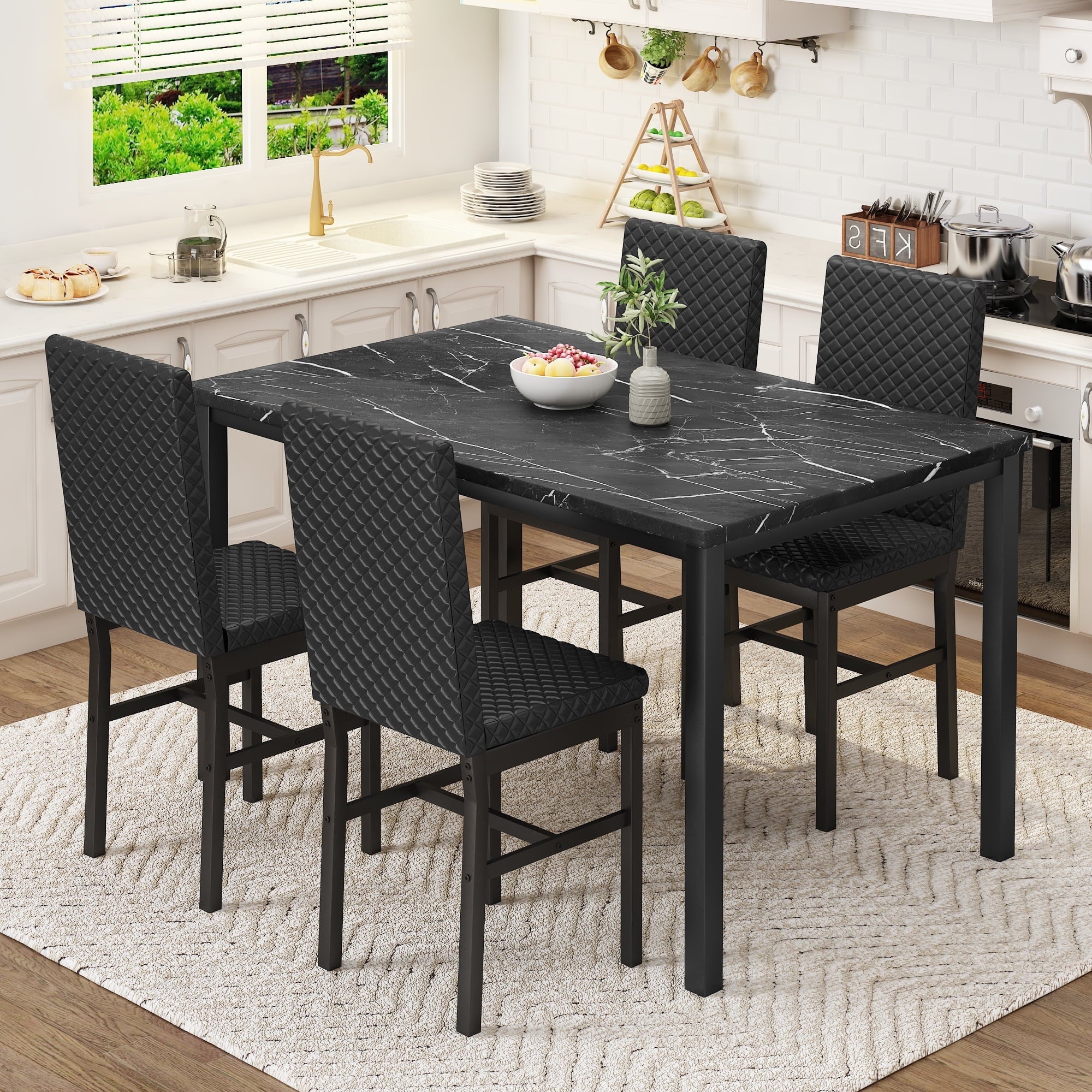 Baxluxe Dining Table Set for 4, Modern 5 Piece Dining Table Set, Faux Marble Kitchen Table and 4 Velvet Upholstered Chairs for Apartments, Dining Rooms, Small Spaces, Gray