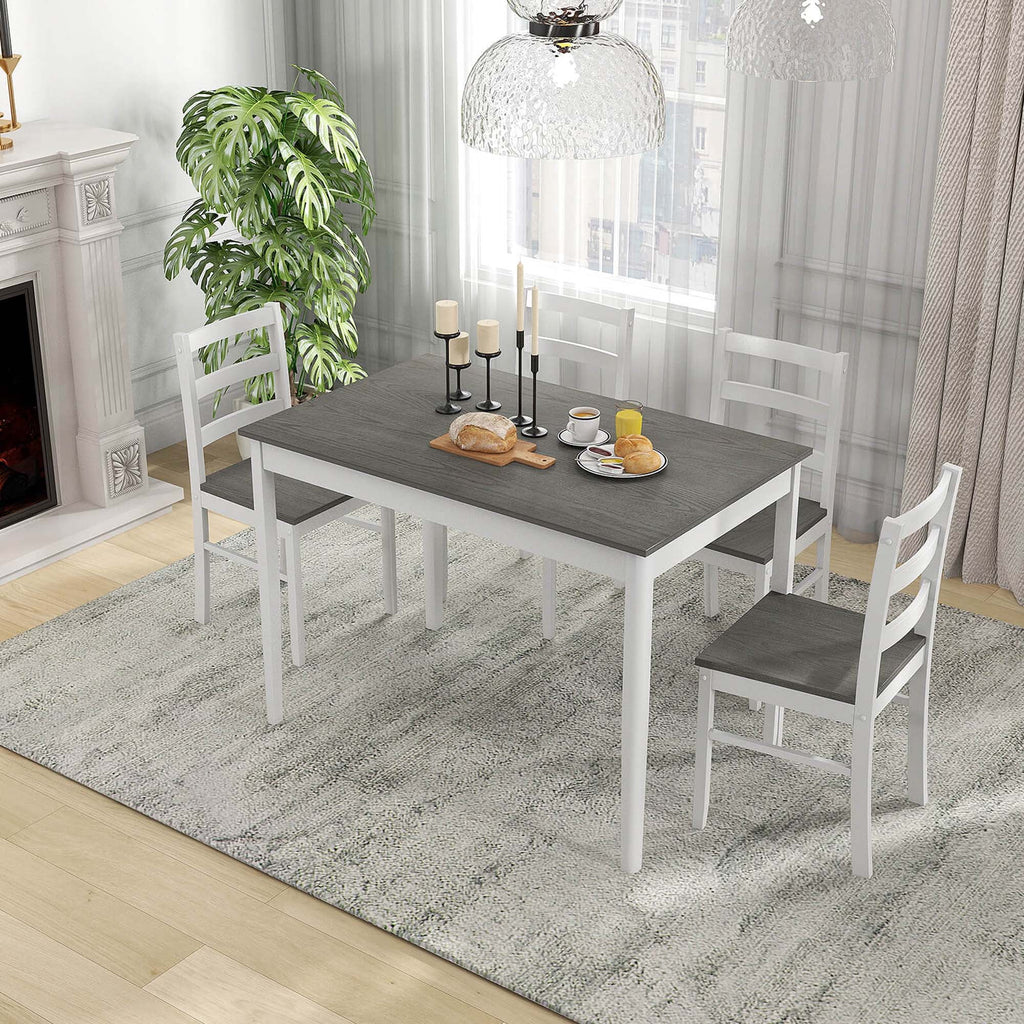 Costway 5-Piece Dining Set Solid Wood Kitchen Furniture with Rectangular Table & 4 Chairs
