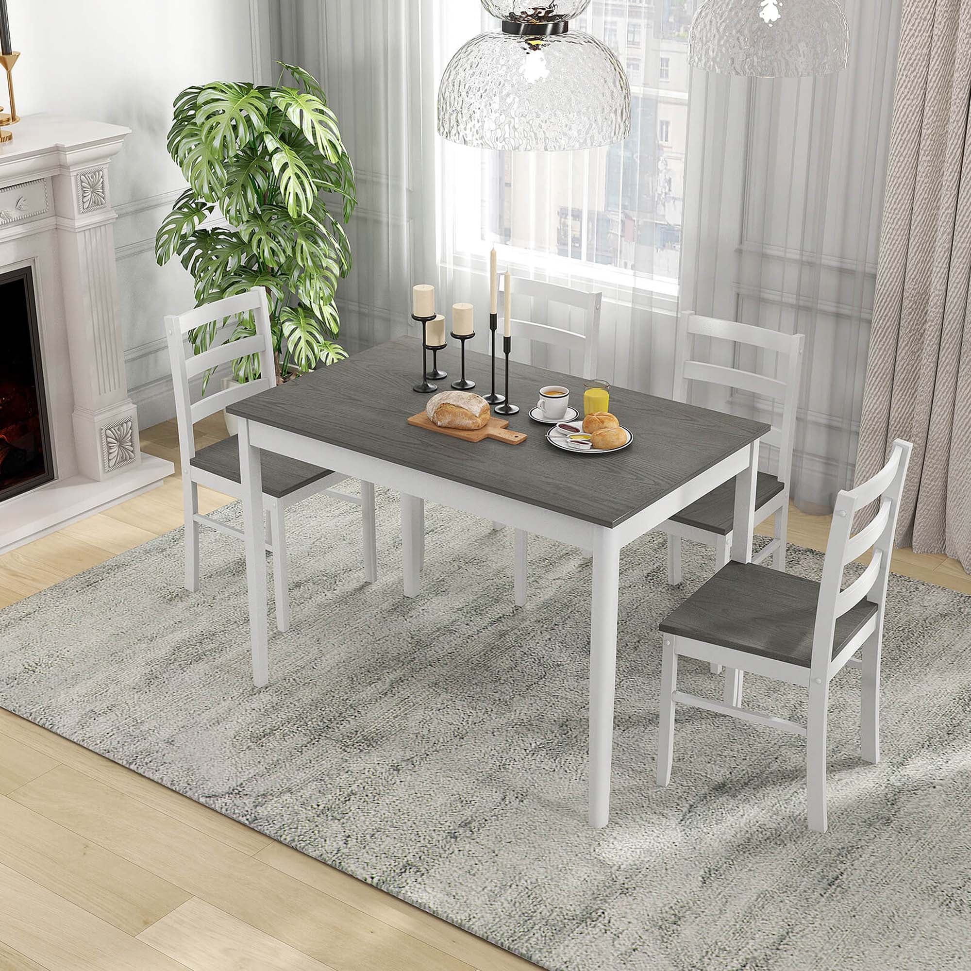 Costway 5-Piece Dining Set Solid Wood Kitchen Furniture with Rectangular Table & 4 Chairs