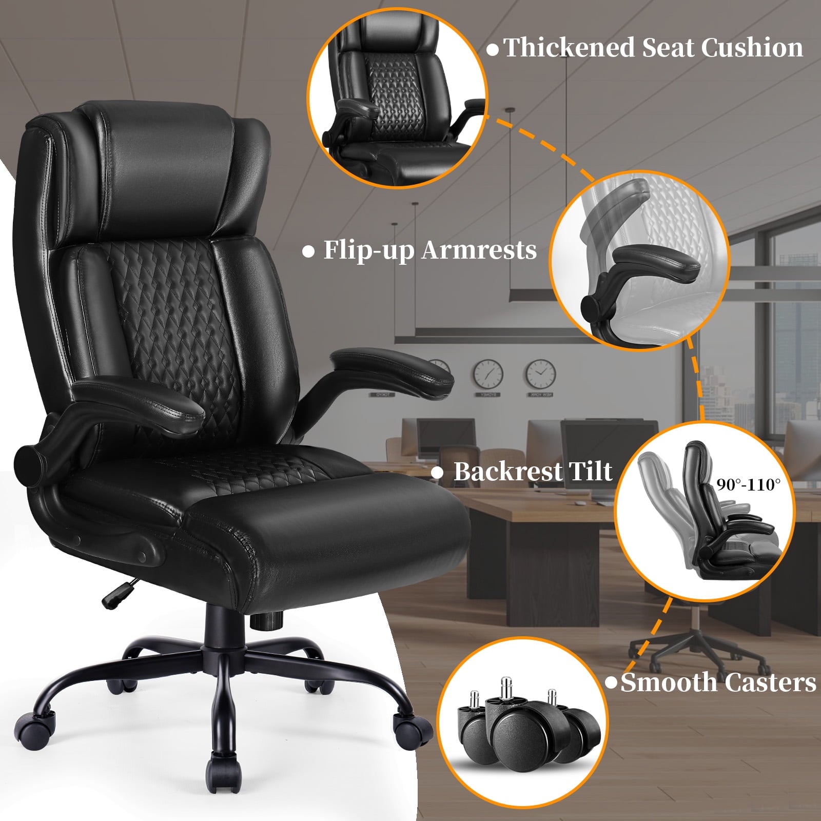BOSSIN 400lbs Executive Office Chair with Foot Rest, Ergonomic Heavy Duty Big and Tall Desk Chair with Adjustable Headrest, High Back PU Leather Comfy Computer Chair
