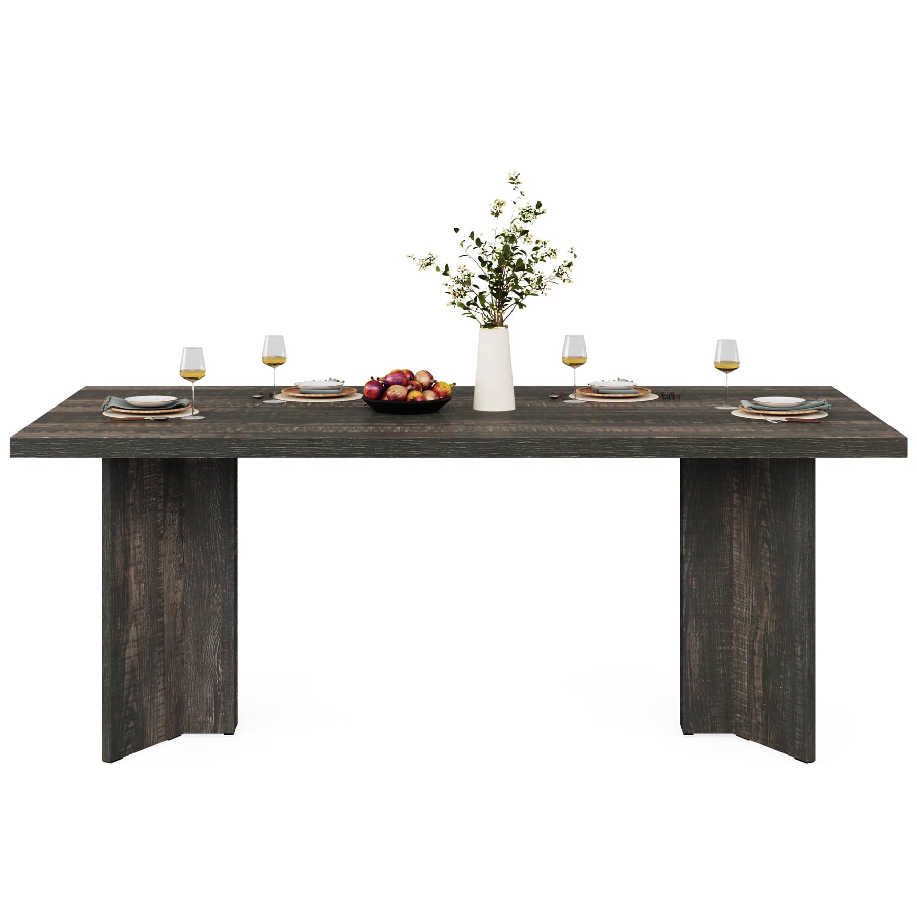 Fnova 63 Rectangular Modern Dining Table, Wooden Modern Kitchen Table for 6 People for Dining Room, Warm Brown (Chairs Not Included)