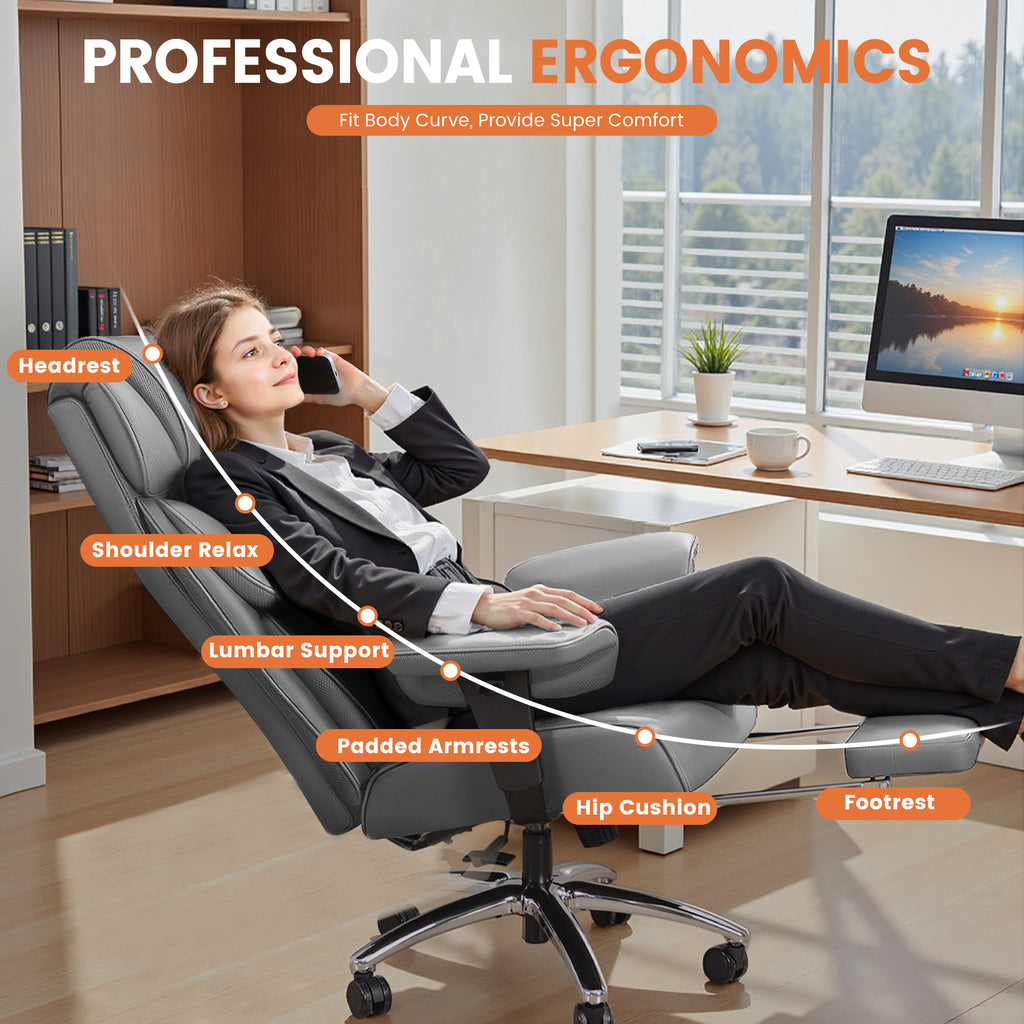 COOLHUT Big and Tall Office Chair 400LBS, Adjustable Headrest Ergonomic Computer Desk Chair, Executive Leather Chair with Adjustable Armrest, High Back Office Chair Havy Duty Design, Black