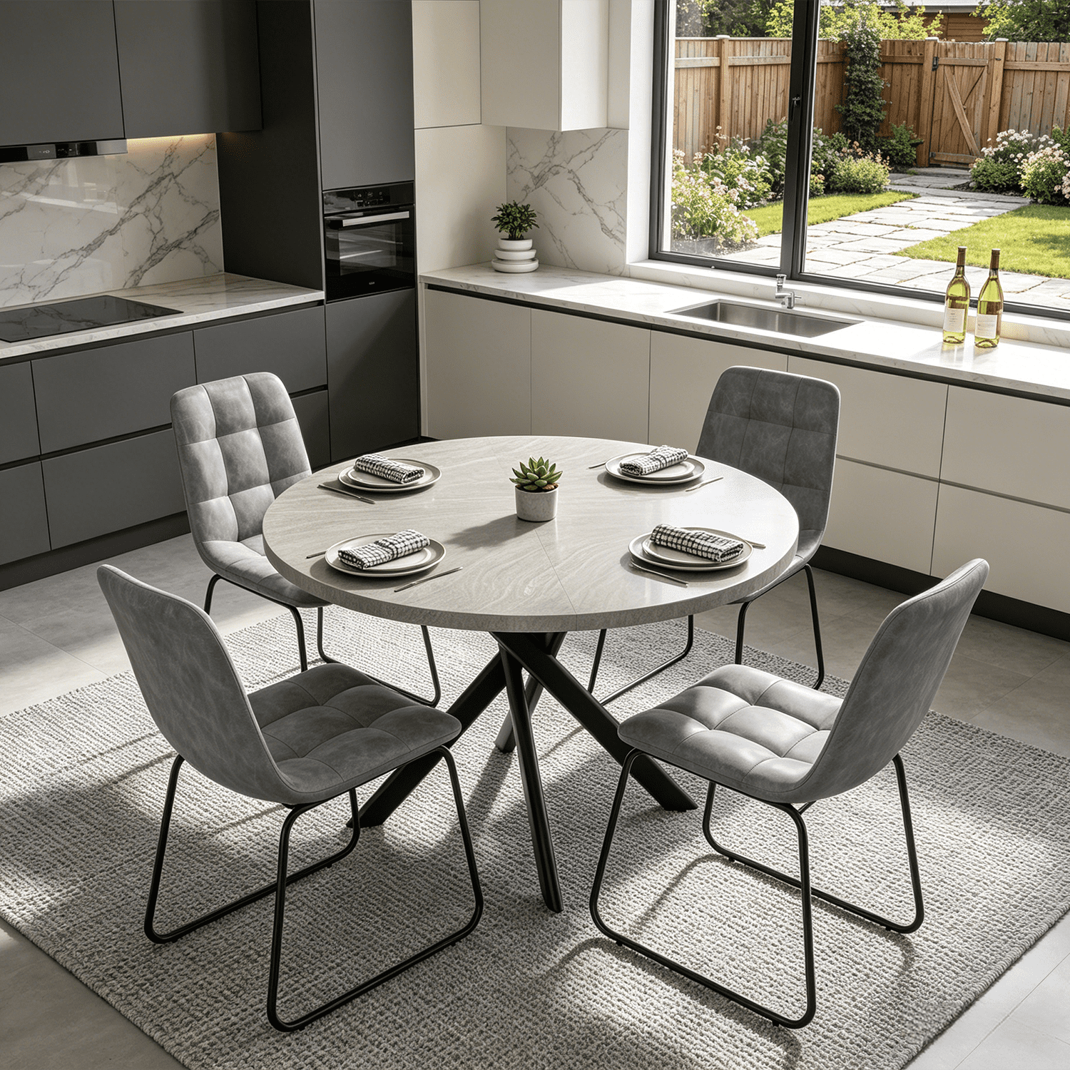 43.5 Round Dining Table for 4, Space Saving Kitchen Table with Metal Legs, Mid Century Modern Dining Table for Dining Living Room Apartment Small Space