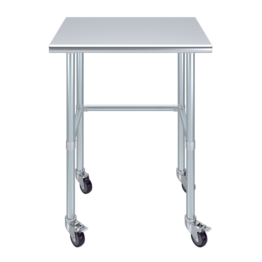 AmGood 36 Long x 30 Deep Stainless-Steel Work Table with Open Base and Wheels, Mobile Metal Table