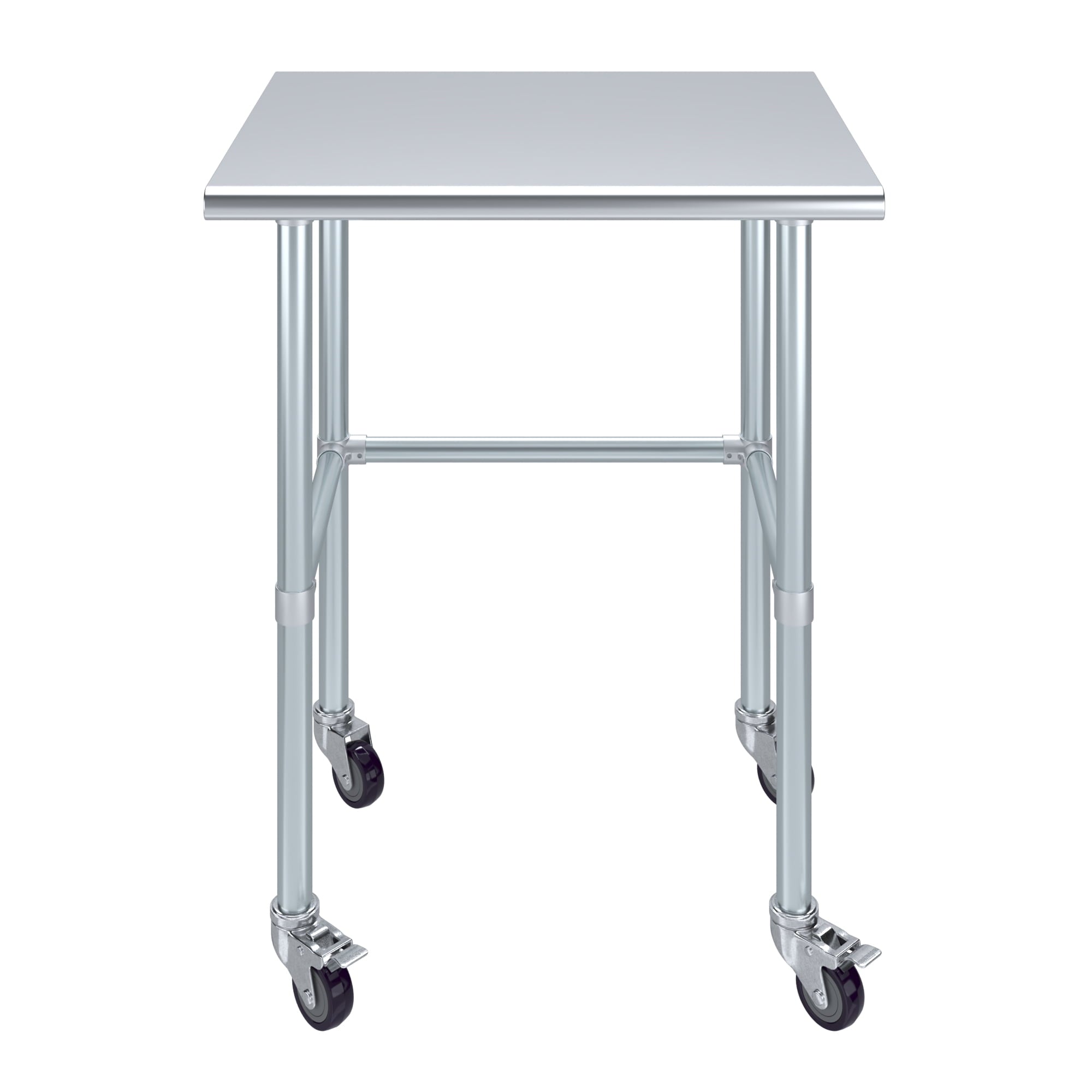 AmGood 36 Long x 30 Deep Stainless-Steel Work Table with Open Base and Wheels, Mobile Metal Table
