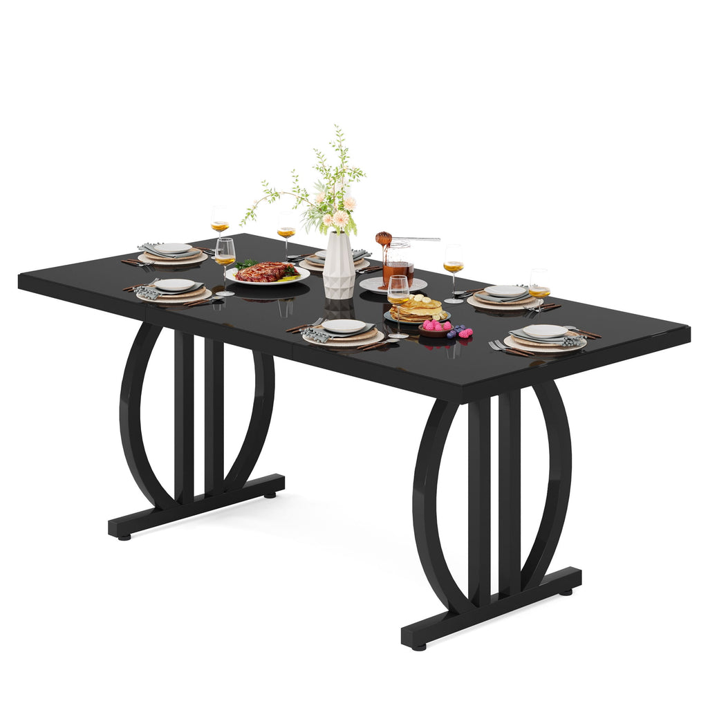 Fnova 63 Modern Dining Table for 6-8 People, Rectangular Kitchen Table with Sturdy Metal Frame, Dinner Table for Dining Room, Kitchen, Living Room, Home Office, Apartment