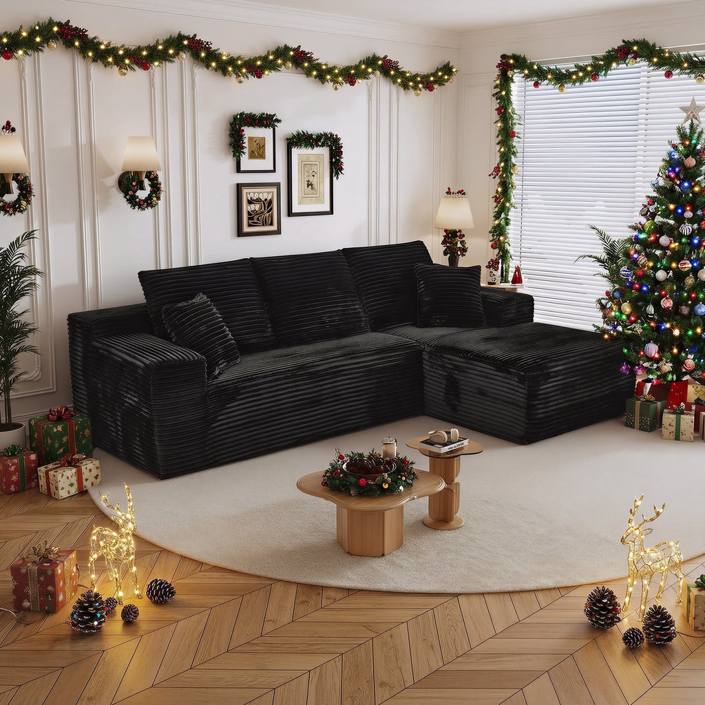 LLappuil 108 Sectional Sofa, Modular Sectional Couch with Left Chaise, Deep Seat Corduroy Cloud Sofa for Living Room Black