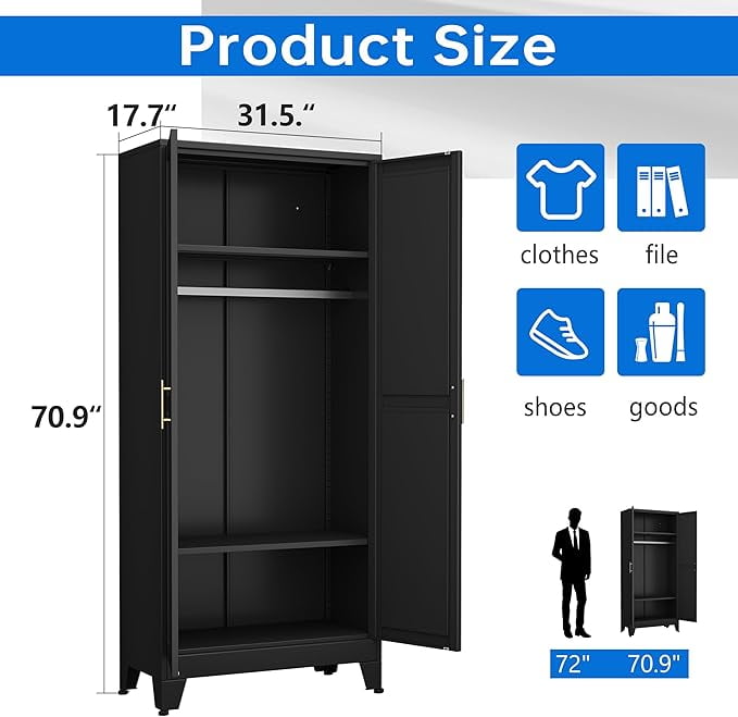 ERO 70.9H Steel Armoire and Wardrobe Storage Closet with Hanging Rod and Adjustable Shelves