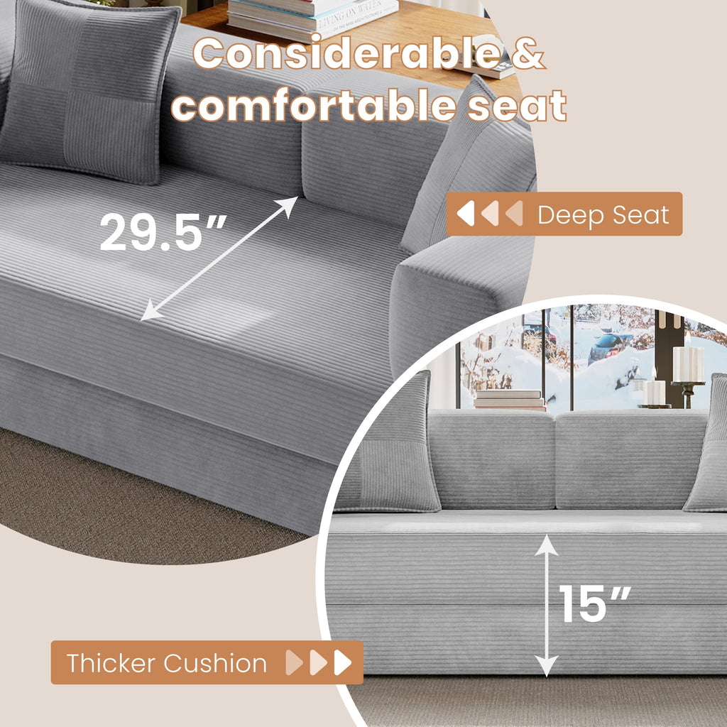BELHOME 5-in-1 Convertible Sofa Bed, 78.8 Sleeper Sofa Boneless Couch with Side Pockets, Folding Floor Sofa Compression Sofa for Living Rooms No Assembly Required