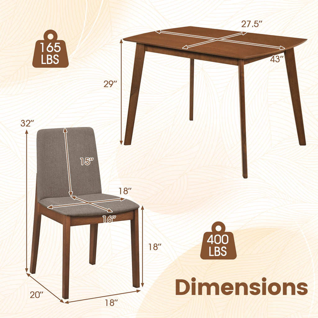 Costway 5-Piece Dining Table Set for 4,Rectangular Kitchen Table withLinen Fabric Chairs