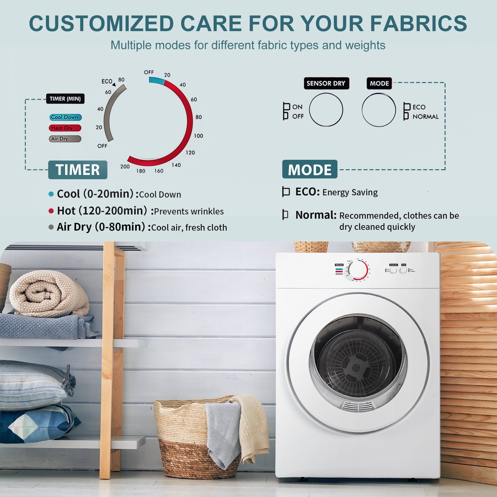 Simzlife 1.6 Cu. ft. Portable Clothes Dryer, Electric Compact Dryer Machine, 19.5 in W, 23.6 in H