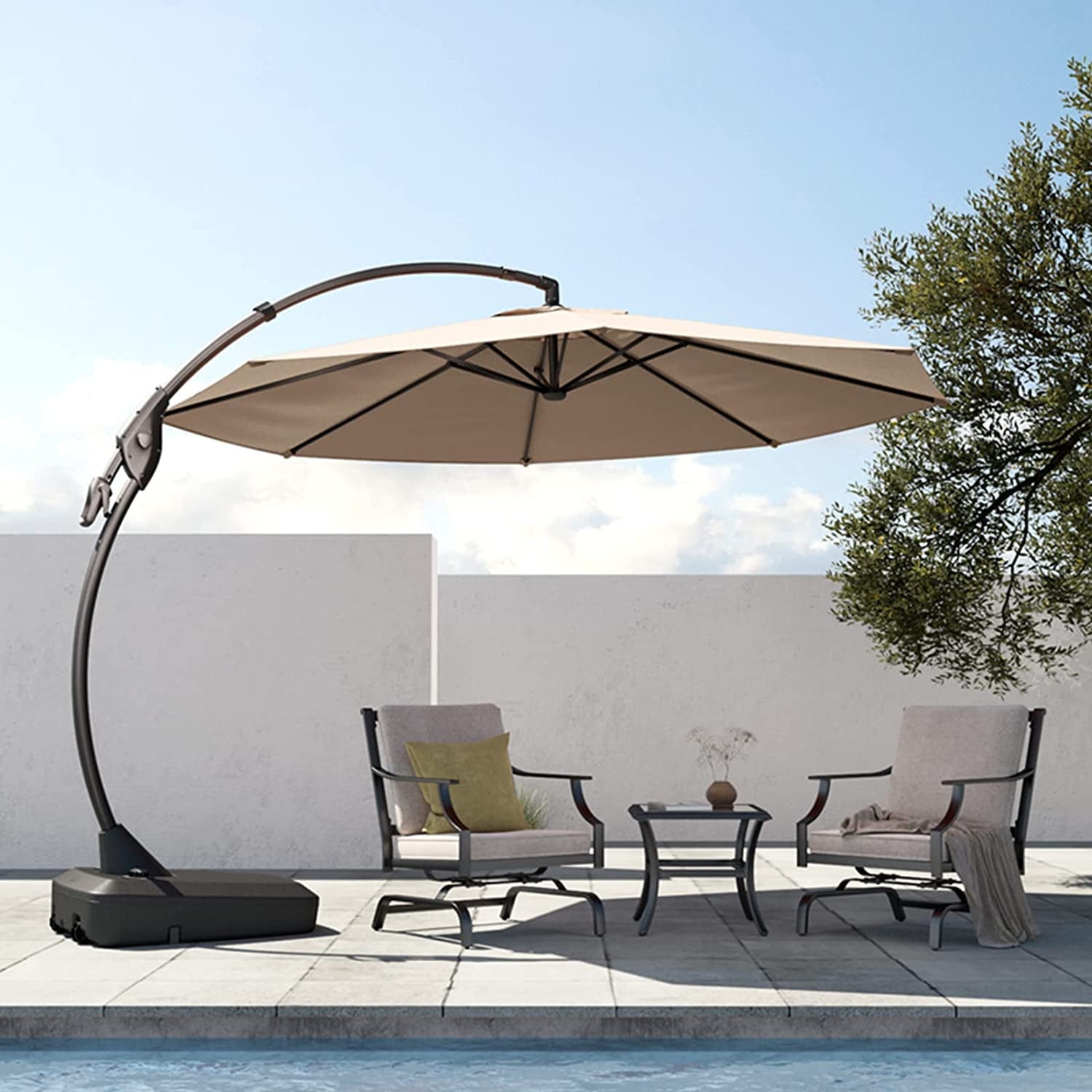 GRANDPATIO 12 ft Deluxe Aluminium Patio Umbrella with Base, Large Offset Outdoor Umbrella, Navy Blue