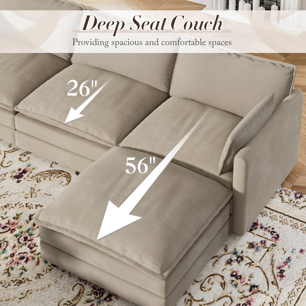 Muumblus Sectional Sofa Cloud Couch with Reversible Ottoman, L-Shaped Chenille Sofa for Living Rooms, Beige