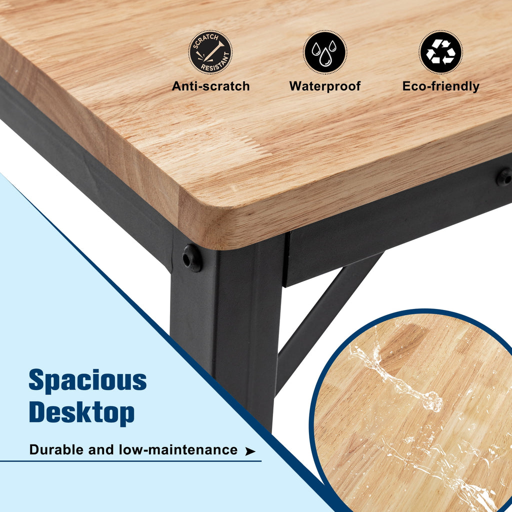 Black Metal & Wood 48 in Heavy-Duty Adjustable Workbench for Garage - 2000+ Lbs Capacity