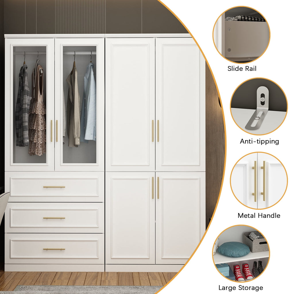 OxyLife 2 Door Wardrobe Armoire, White Closet Storage Organizer with Drawers and Shelves