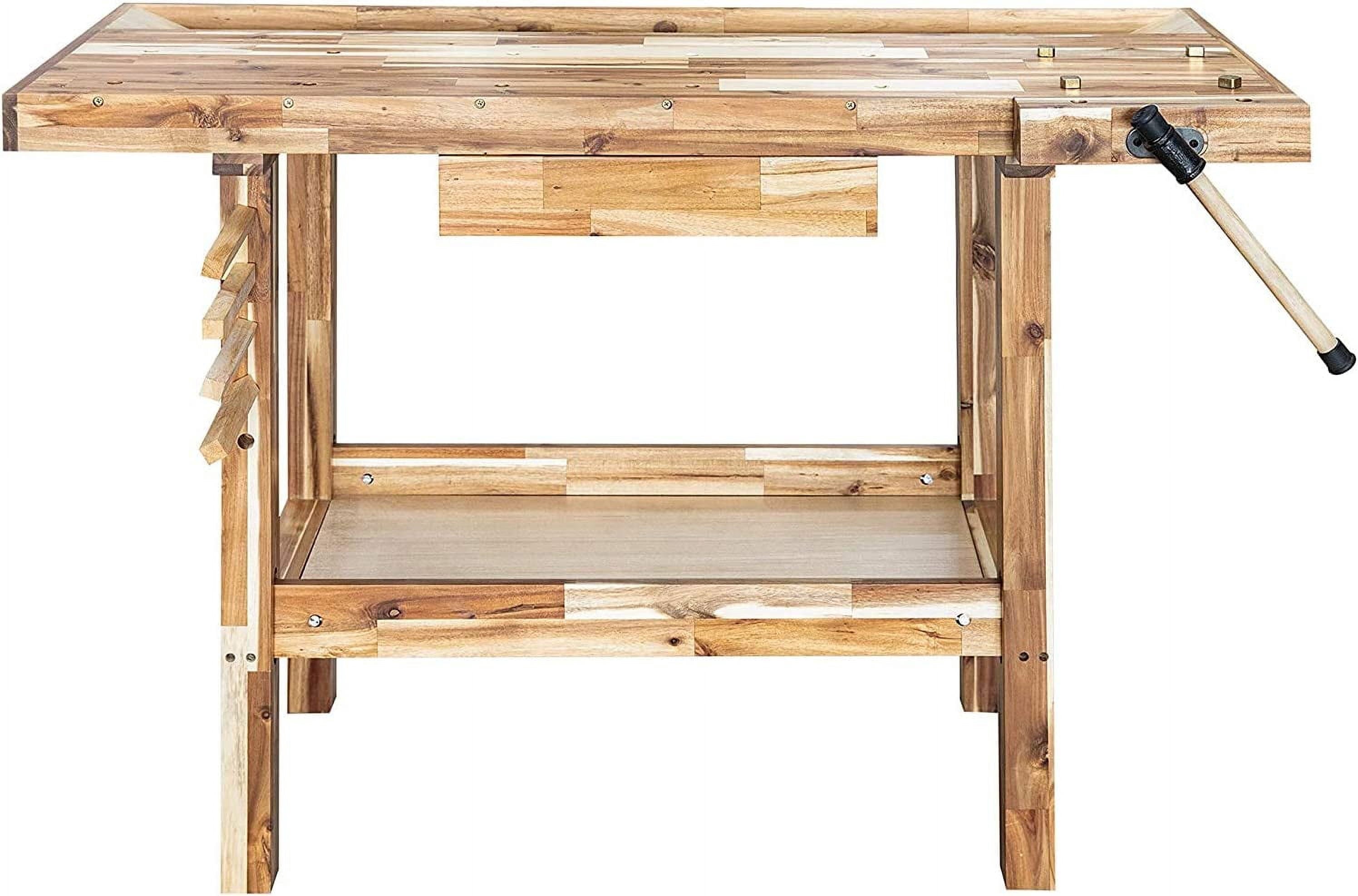Olympia Tools 48-inch Wood Workbench - 330 lbs Weight Capacity Wooden Workbench for Garage, Workshop and Home - Acacia Woodworking Bench