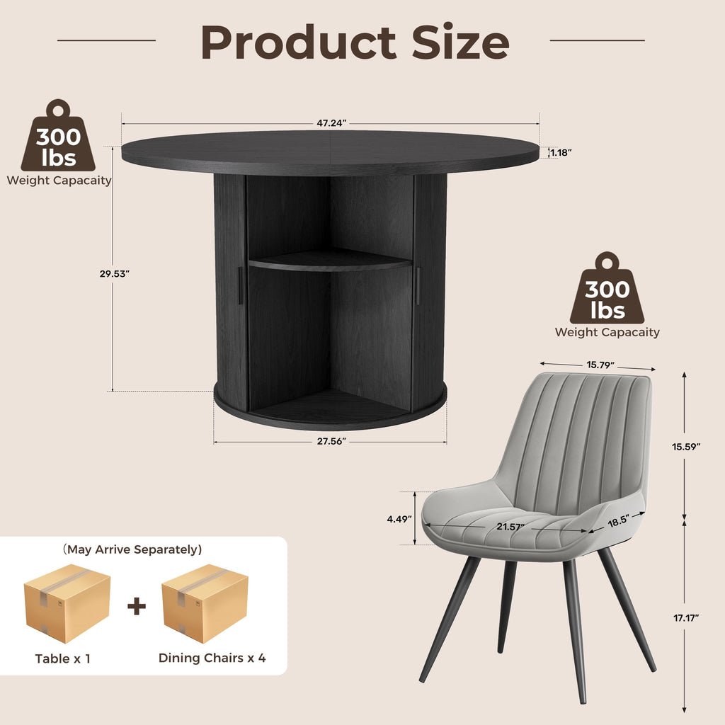 Hawsaiy 3-Piece Dining Table Set for 2, 31.5 Round Dining Table Set with 2 Upholstered Dining Chairs, Modern Farmhouse Table Set for Dining Room (Black+Black)