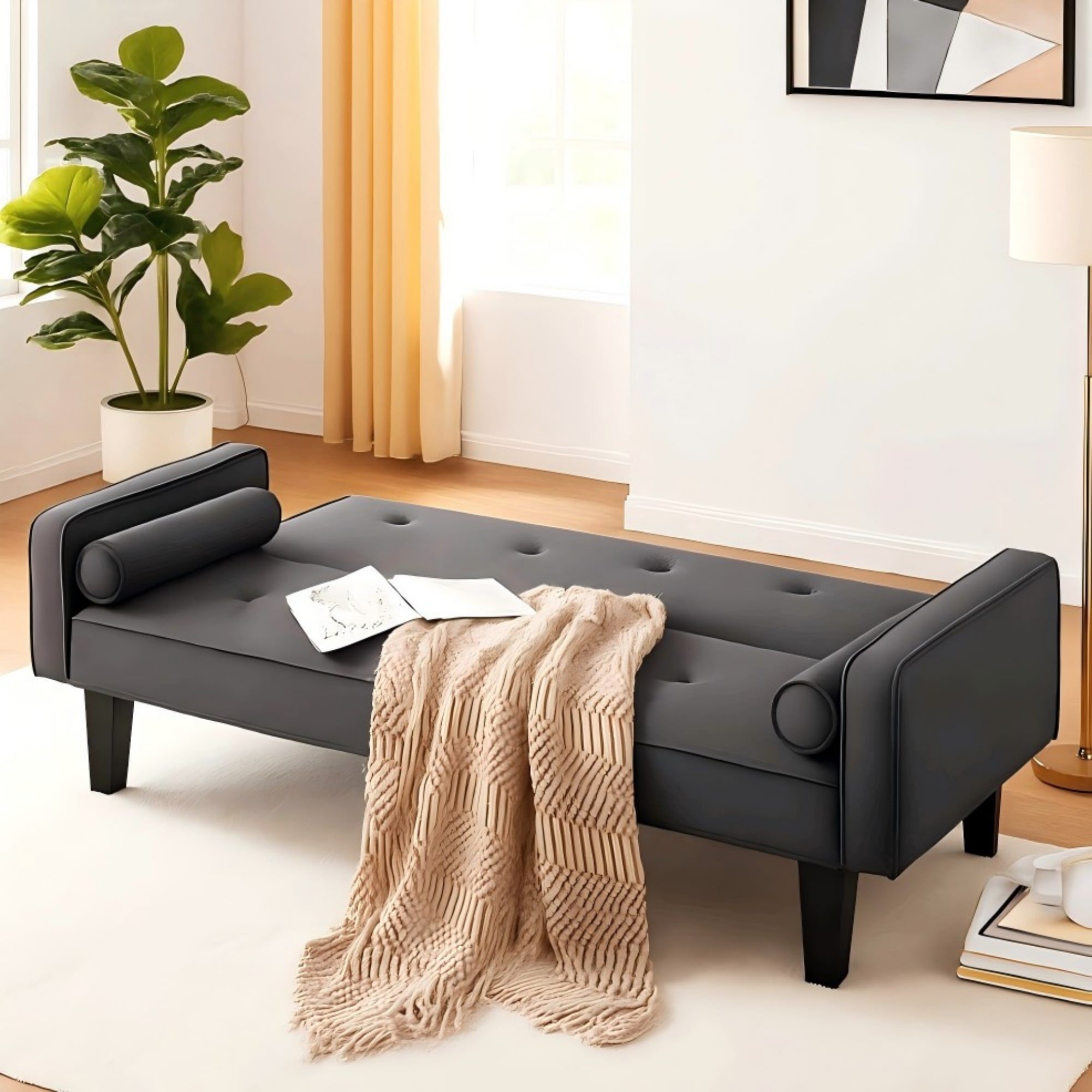 Bianlte 72 Futon Sofa Bed,Upholstered Folding Futon Sofa Couch,Modern Sofa Twin Size Futon Bed with Removable Armrests for Compact Living Space,Apartment,Gray03