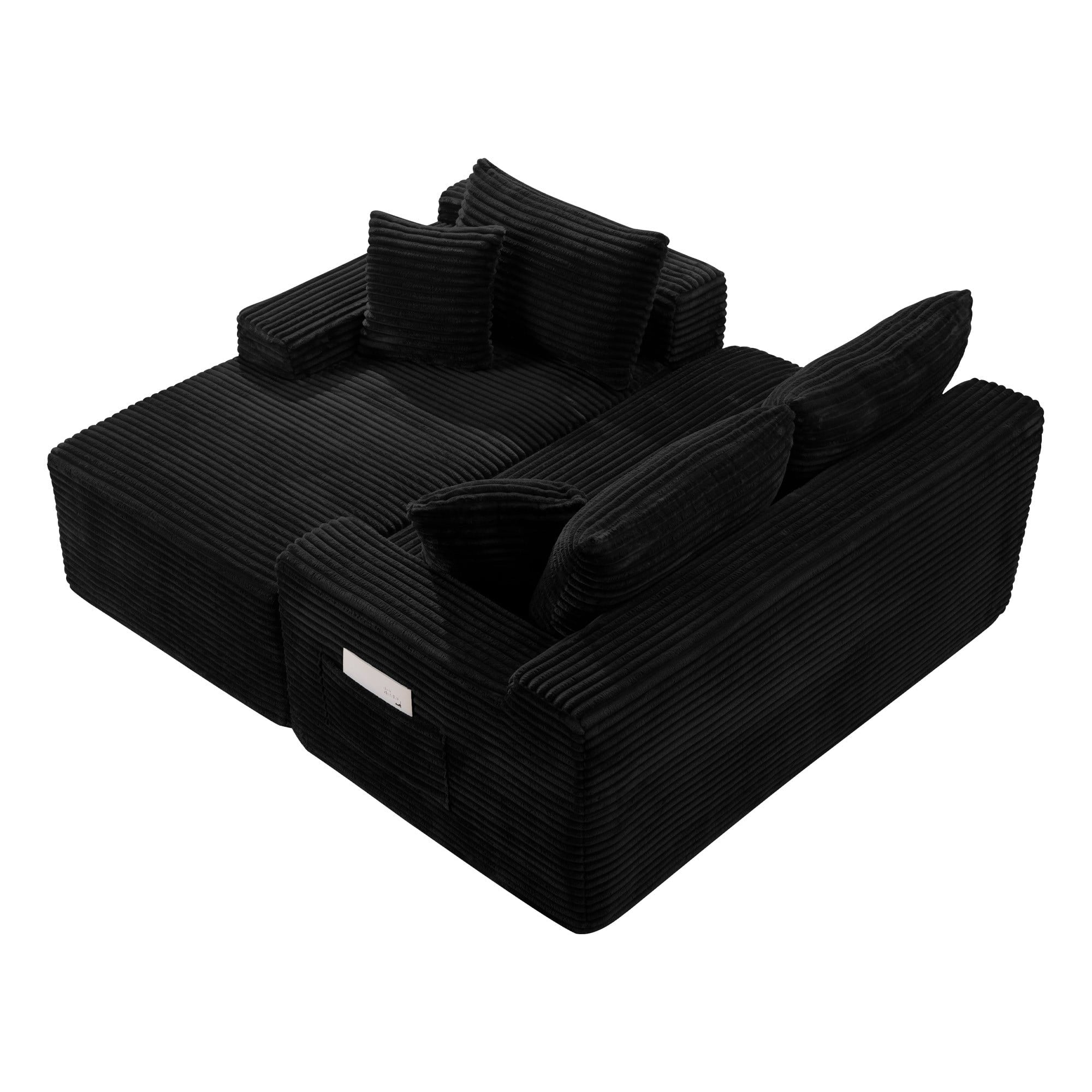 LLappuil 108 Sectional Sofa, Modular Sectional Couch with Left Chaise, Deep Seat Corduroy Cloud Sofa for Living Room Black