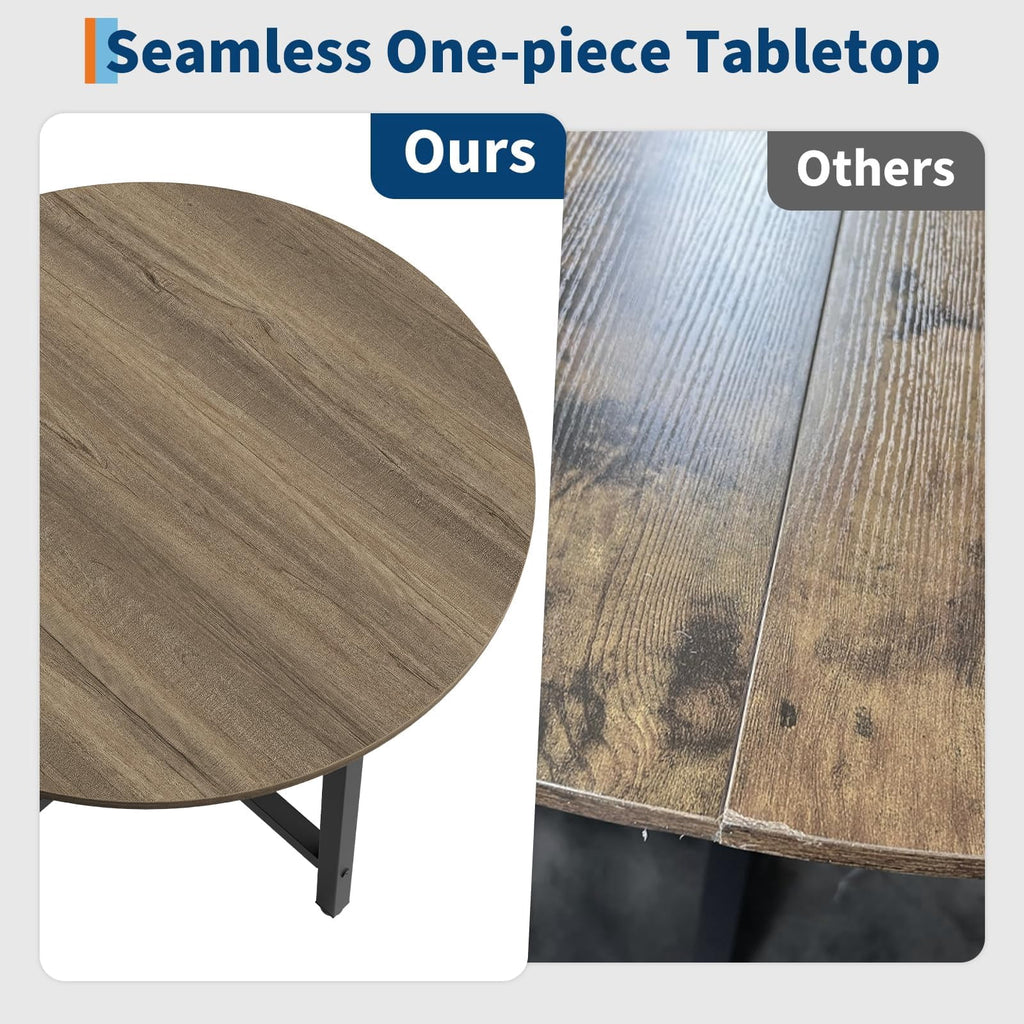 31.5 Round Dining Table for 4 People, Modern Wood Circle Kitchen Table with Sturdy Industrial Metal Frame, Small Space Saving Dining Room Table for Apartment & Breakfast Nook, (No Chairs), Walnut