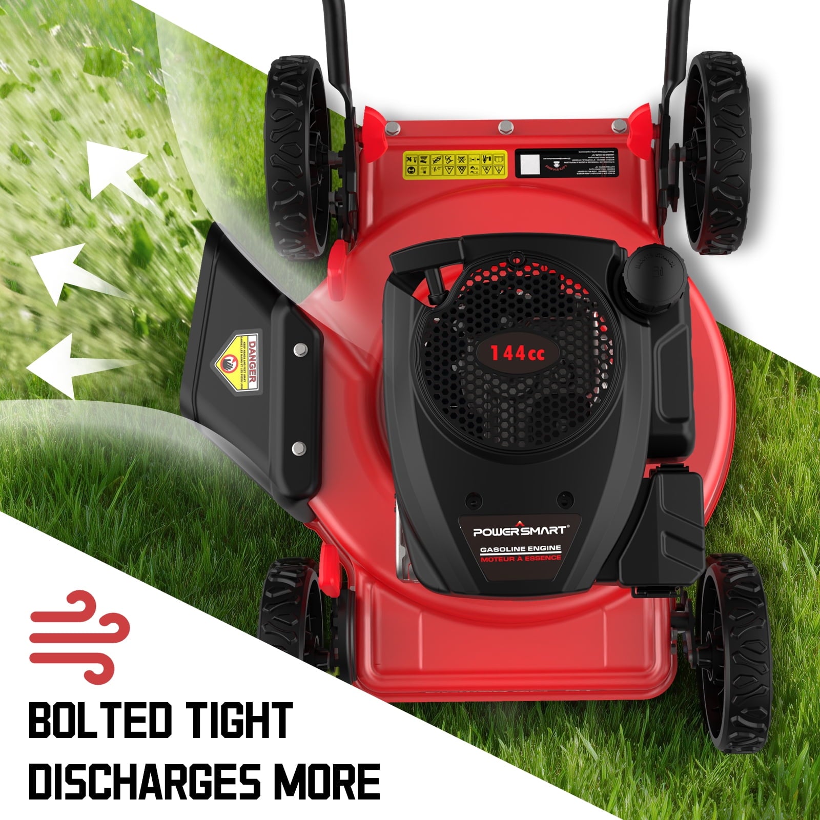 PowerSmart 144cc 18  Gas Push Lawn Mower, Steel Deck, 5-Position Height Adjustment