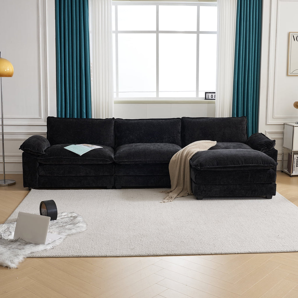 Ktaxon Sectional Sofa L Shaped Couch with Chaise Living Room Sleeper Set, 2 Seats with Chenille and Double Layer Cushions 86 W Beige