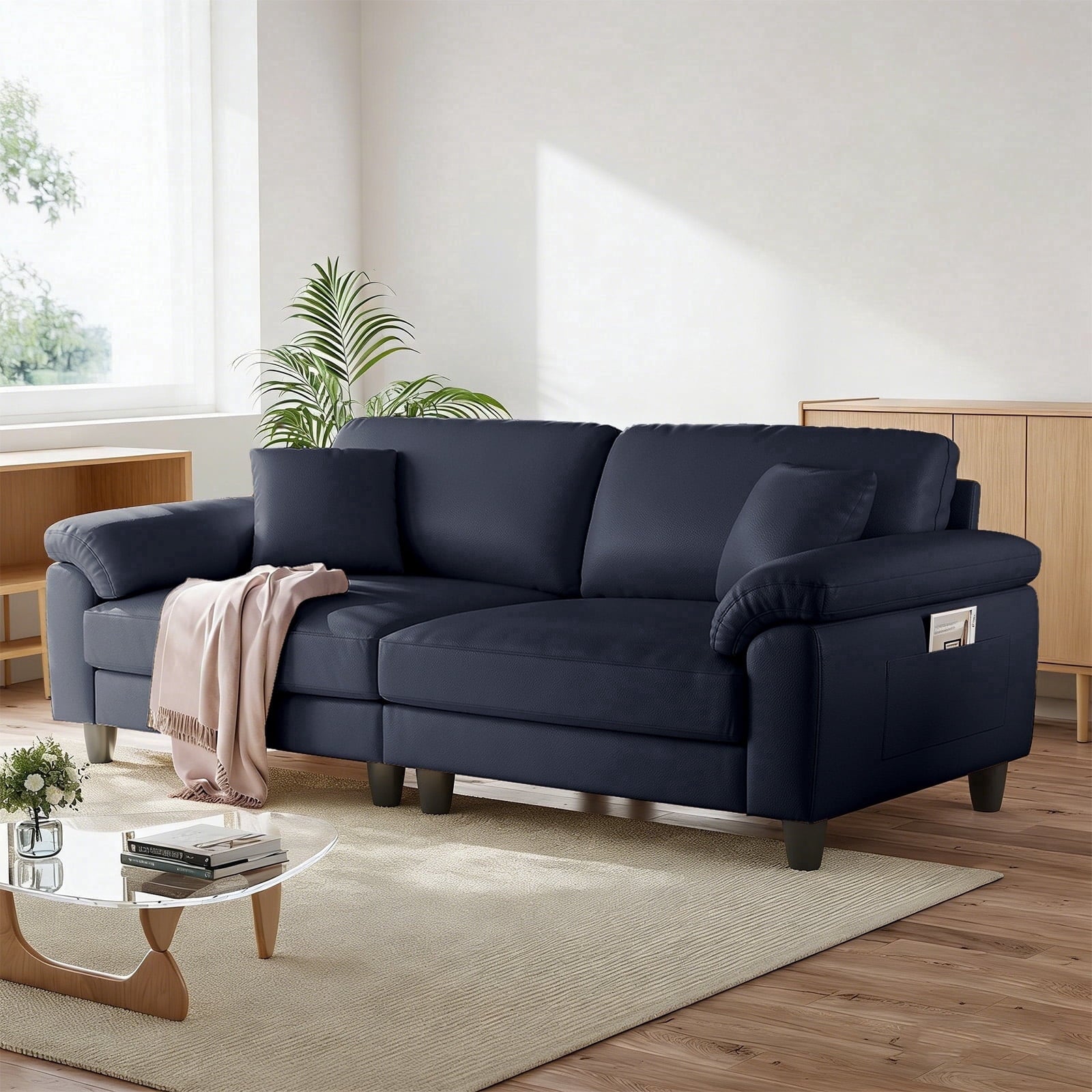 83 Couch Premium PU Leather Sofa, Deep Seat Oversized Loveseat for Living Room (Includes 2 Pillows), Brown