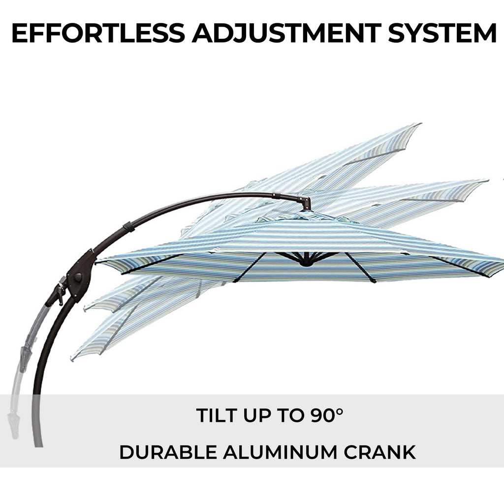 GRANDPATIO 12 Ft Outdoor Umbrella with Base, Large Aluminum Cantilever Offset Umbrella for Patio Pool, Black & White