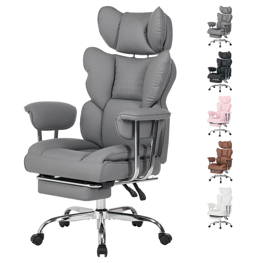 edx Executive Home Office Desk Chair, Ergonomic Big Tall High Back with Footrest & Lumbar Support, Reclining Comfy PU Leather Computer Gaming Chair with Swivel Wheels, Height Adjustable, Black
