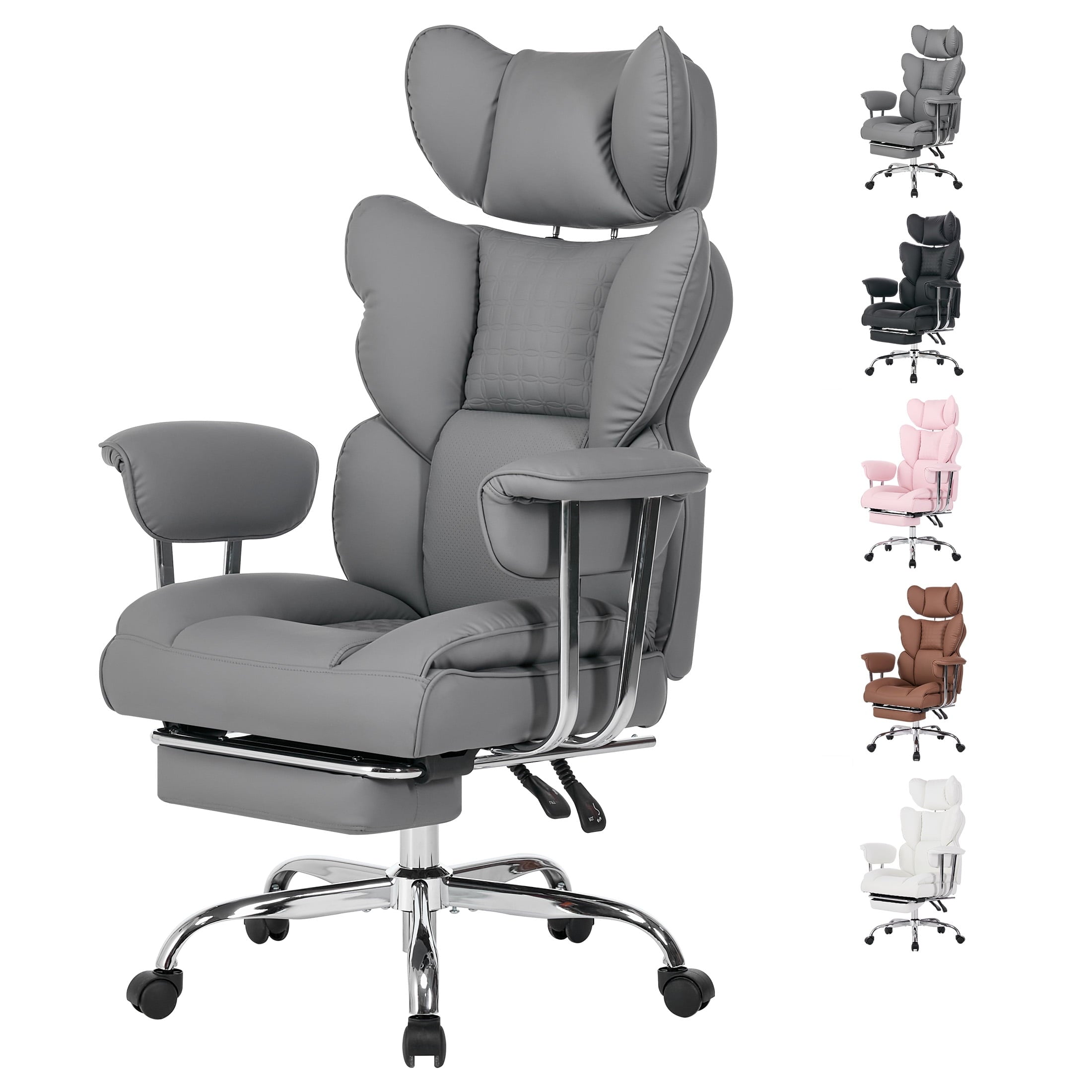 edx Executive Home Office Desk Chair, Ergonomic Big Tall High Back with Footrest & Lumbar Support, Reclining Comfy PU Leather Computer Gaming Chair with Swivel Wheels, Height Adjustable, Black