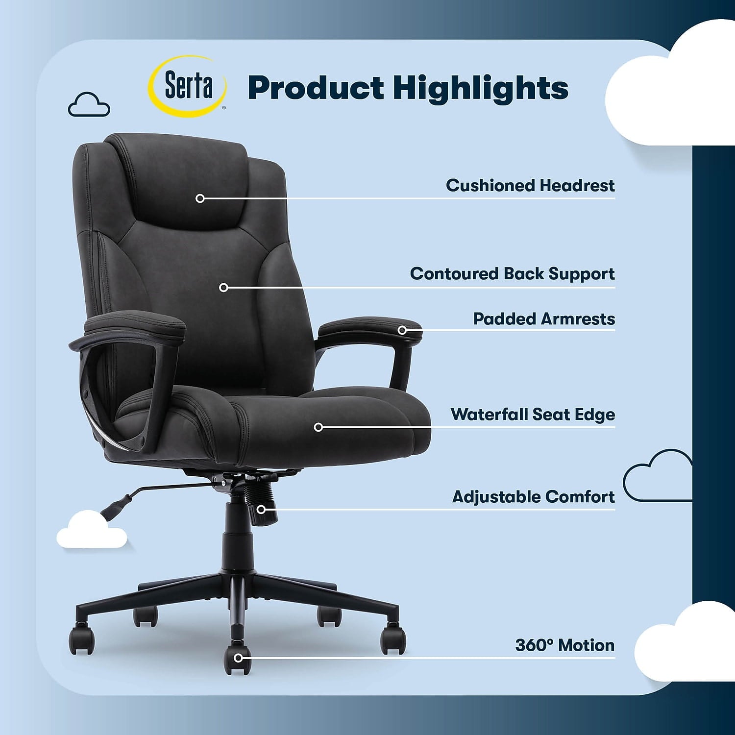 Serta Comfort Eco Office Ergonomic Computer Chair Lumber Support Black