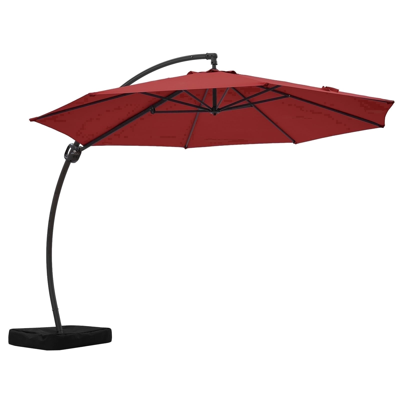 FUNDAZE 11ft Market Patio Umbrella with Base, Curved Cantilever Hanging Sun Shade with Crank & Tilt for Garden, Deck, Poolside,Beige