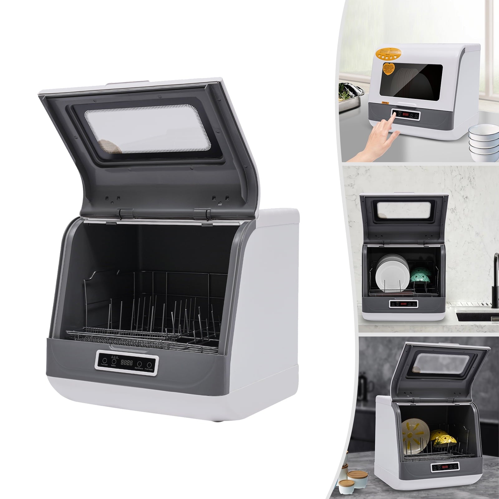110V 800W Countertop Dishwasher with 3 Wash Modes ,Stainless Steel Portable Mini Dishwasher,Space-Saving,Ideal for Small Kitchens & RVs