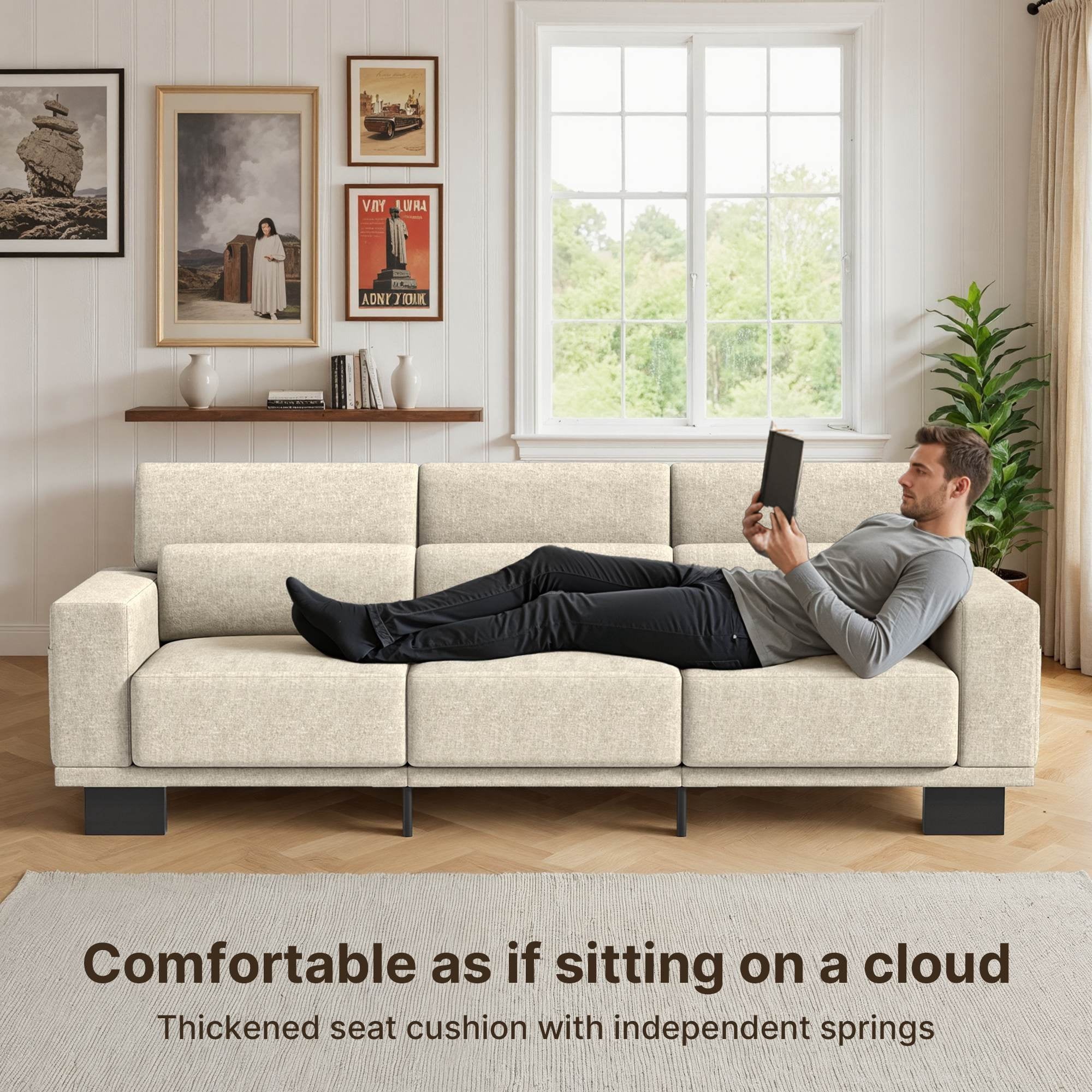 Asofer 89 3 Seater Sofa Couch,  Comfy Extra Deep Seat with Upholstered  3 Pillows for Living Room, Apartment,Dark Gray