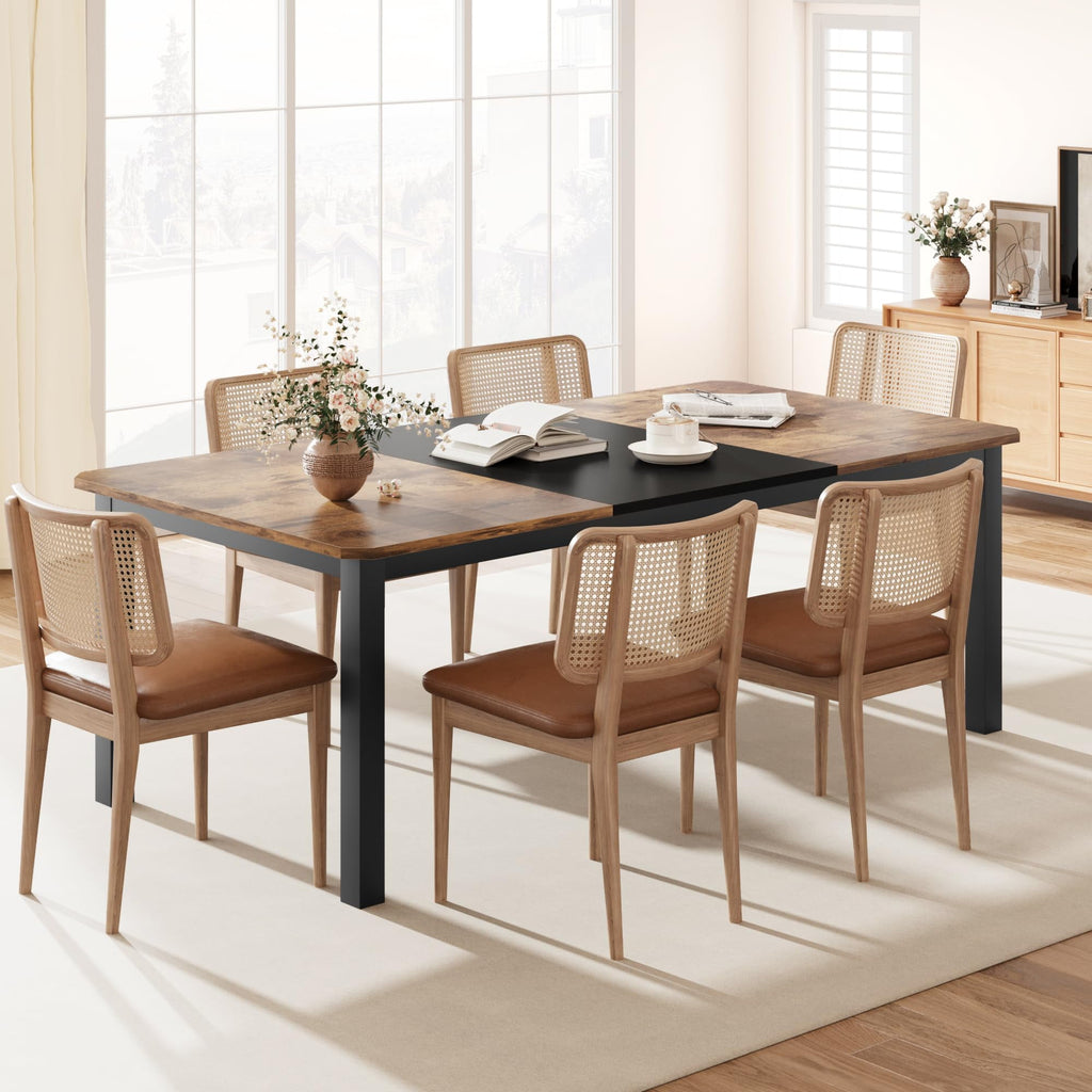 KOKEBREN 78.7 Inch Long Kitchen Table for 6-8, Dining Room Table for Kitchen Living Room, Large Rectangular Dinner Tables, Restaurant Tables with Sturdy Metal Frame(Only Table)-Black&Brown
