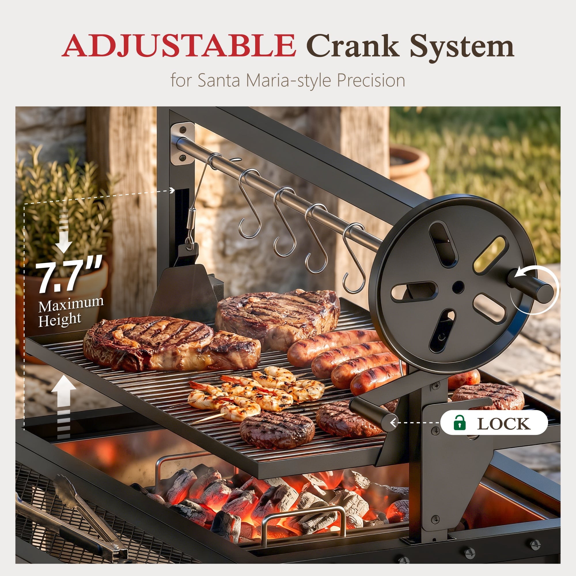 Alpha Joy Argentine Santa Maria Grill 666 SQ.IN. Cooking Area Charcoal & Wood BBQ Grill