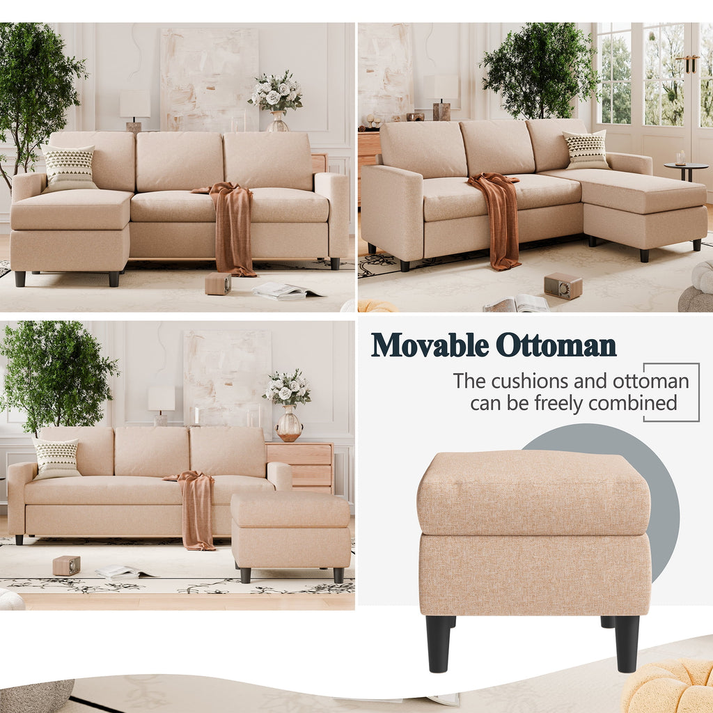Walsunny 73.6 Convertible Sectional Sofa Couch, L-Shaped 3-Seat Sofa Couch with Reversible Chaise for Small Space,Dark Gray