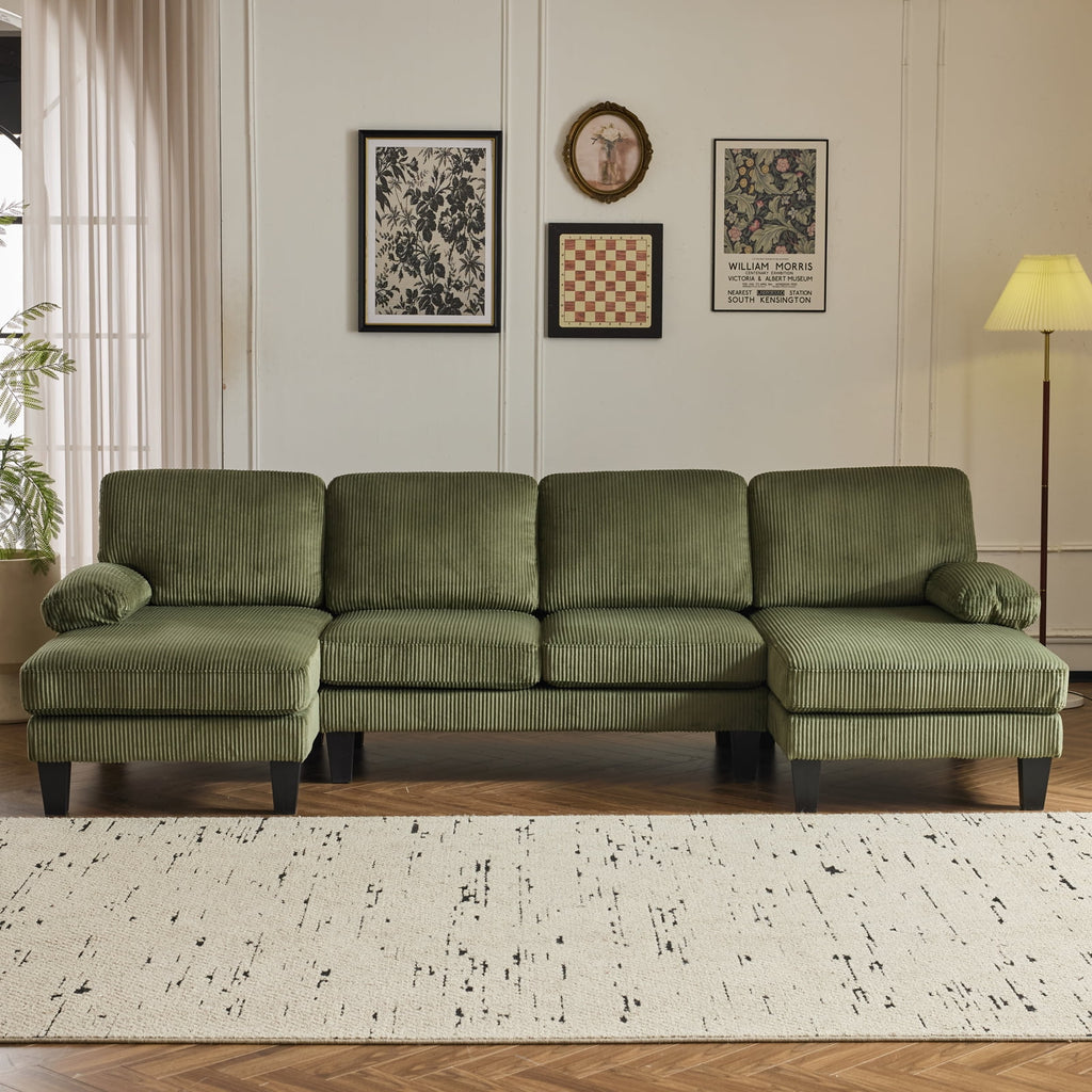 Ktaxon U-Shaped Sectional Sofa, 111  Chenille Couch, 4 Seat Lounge Sleeper with Double Chaise for Living Room Black