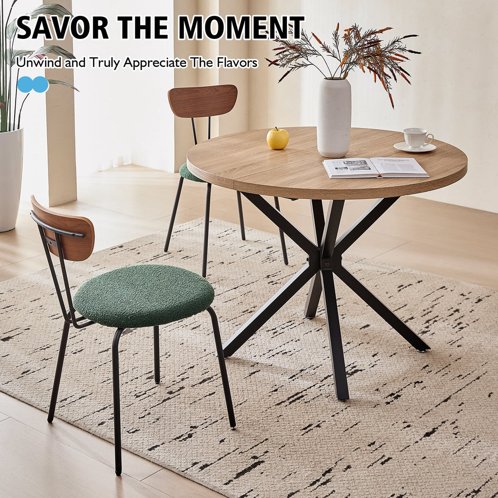 5 Piece 39 Round Dining Table Set for 4, Mid Century Kitchen Table with 4 Khaki Fabric Upholstered Dining Chairs for Apartment Living Room, Space Saving Table.