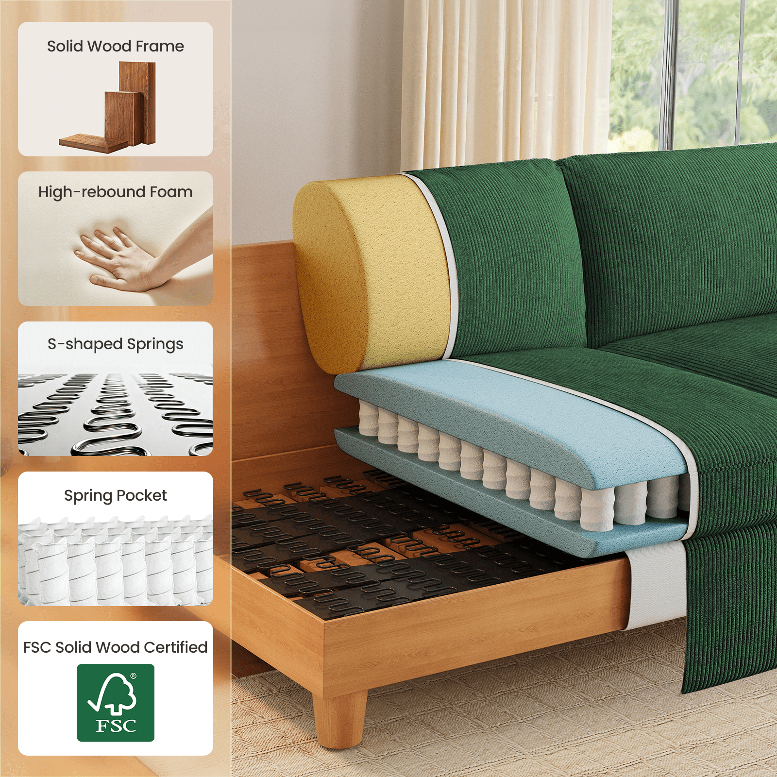 87 Sofa, Comfy Cloud Couch, Upholstered Couch for Living Room, Green