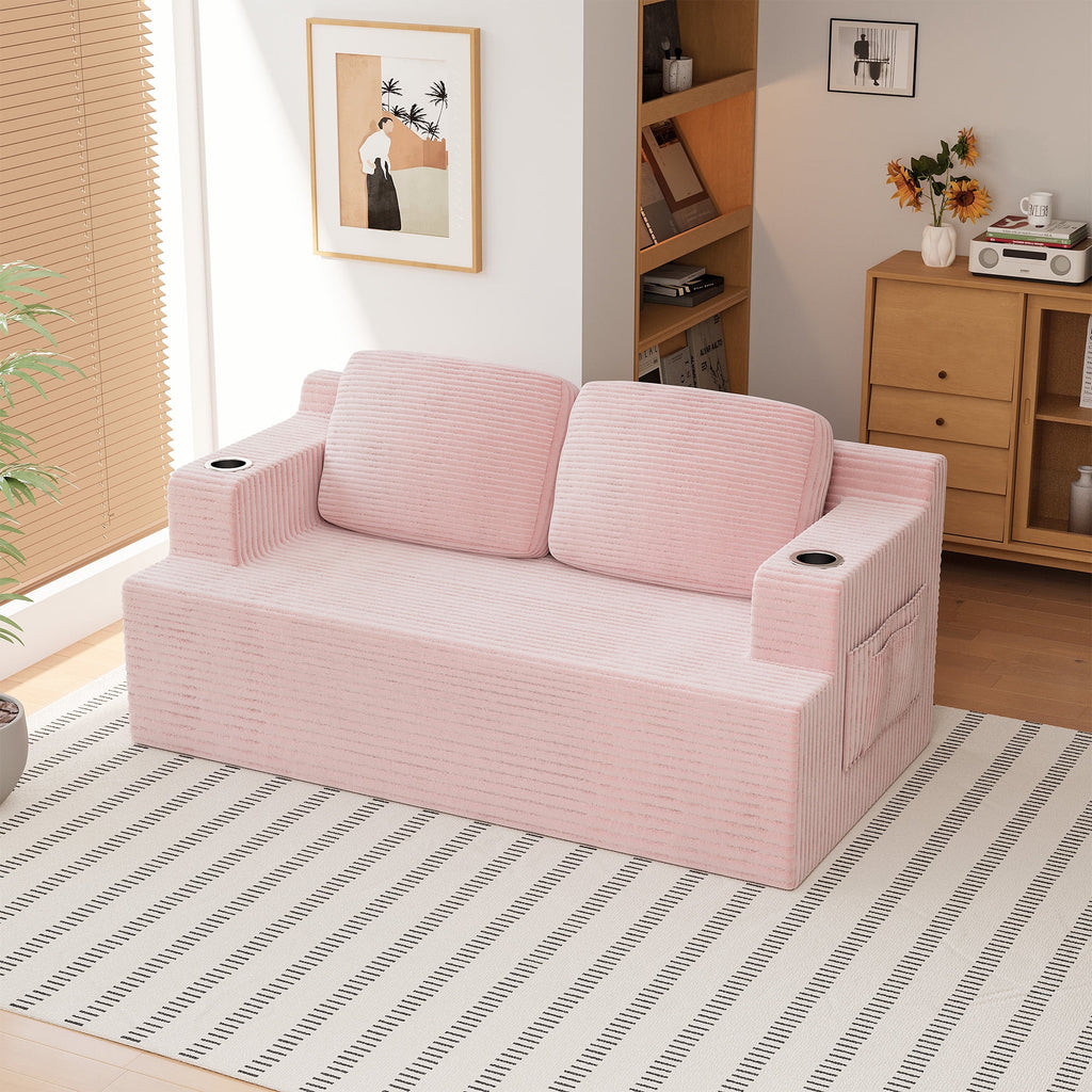 Homall Cloud Boneless Corduroy Sofa Loveseat Double-seater Couch Lounge Floor Chair for Bedroom,Gray