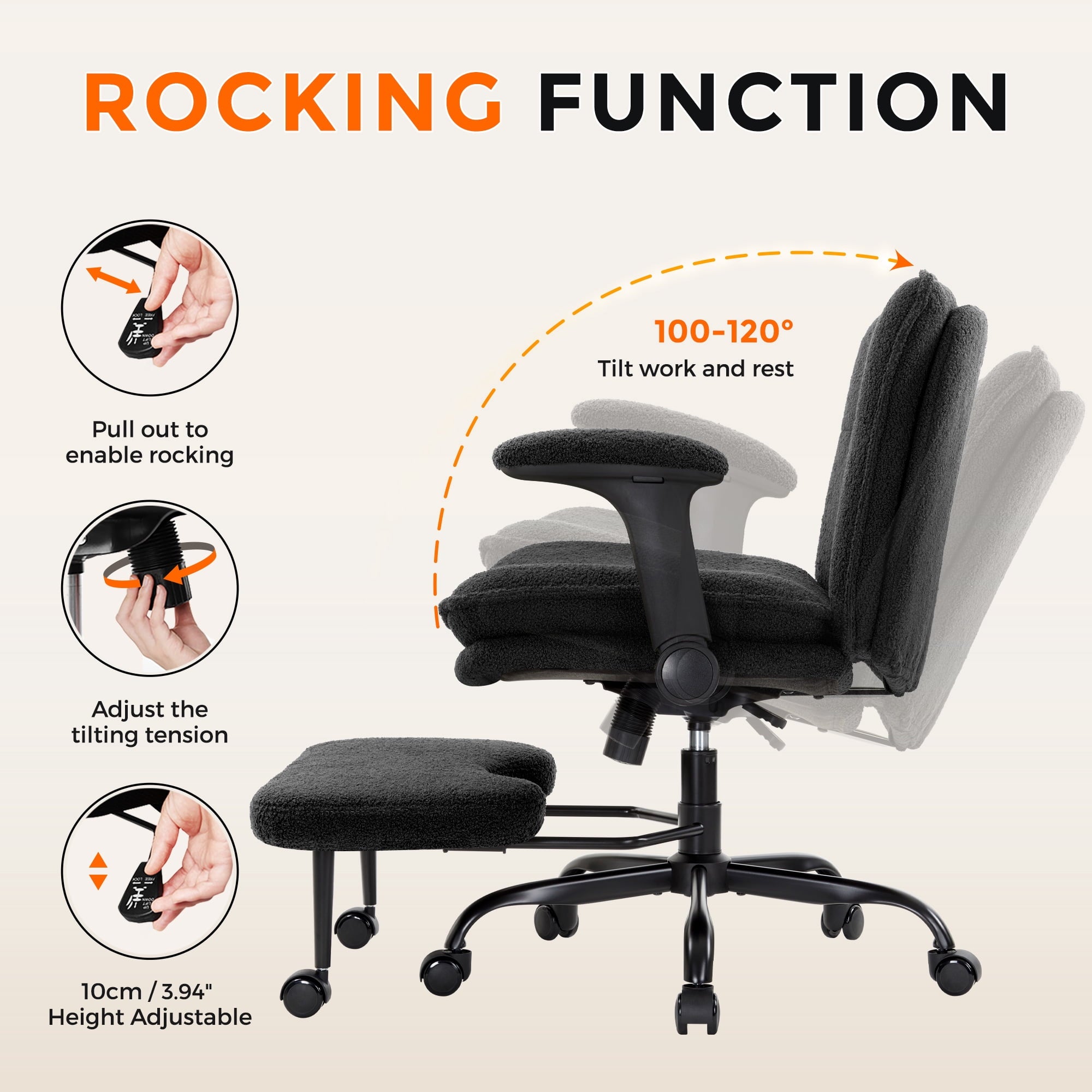 Cross Legged Office Chair with Flip-up Armrests for ADHD, Extra Wide Seat Criss Cross Desk Chair with Stretchable Footrest & Wheels for Adults, Ergonomic Meditation Chair for Home Office Black