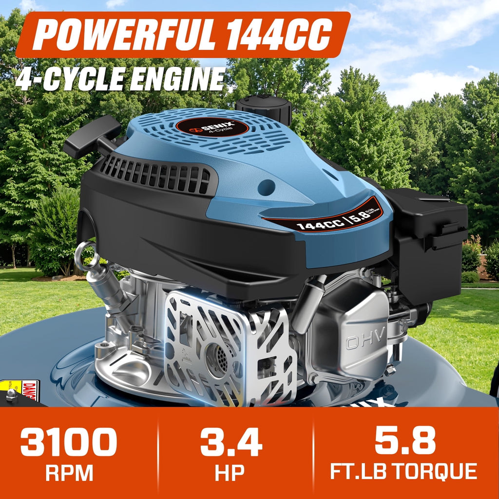 SENIX Gas Lawn mower, 20in Cutting Blade 21in Cutting Deck, 144cc 4-Cycle Engine, Steel Deck with Side Discharge, LSPG-L4