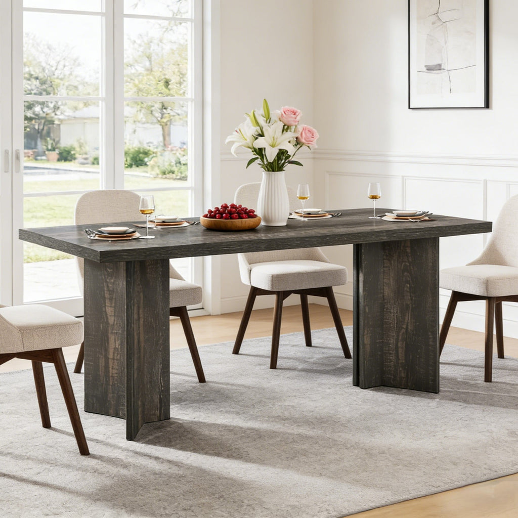 Fnova 63 Rectangular Modern Dining Table, Wooden Modern Kitchen Table for 6 People for Dining Room, Warm Brown (Chairs Not Included)